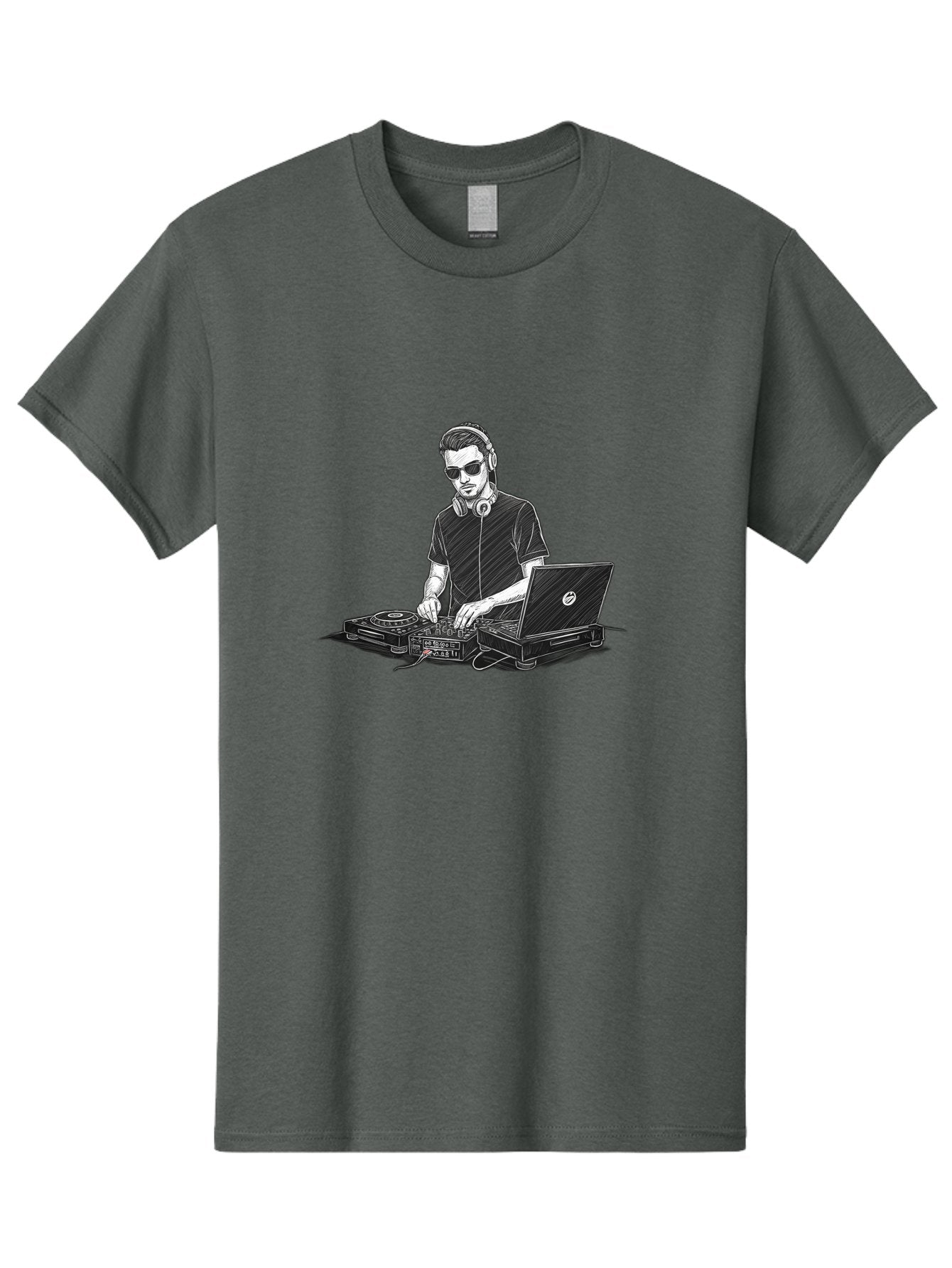 Dj-3 Men'S Graphic Tee, 100% Cotton, Comfortable Casual Summer Wear, Machine Washable, Dj Equipment, Laptop, Dj Controller, Mix Tracks, Music Production, Electronic Dance Music, Headphone, Dell Laptop Bad032 12