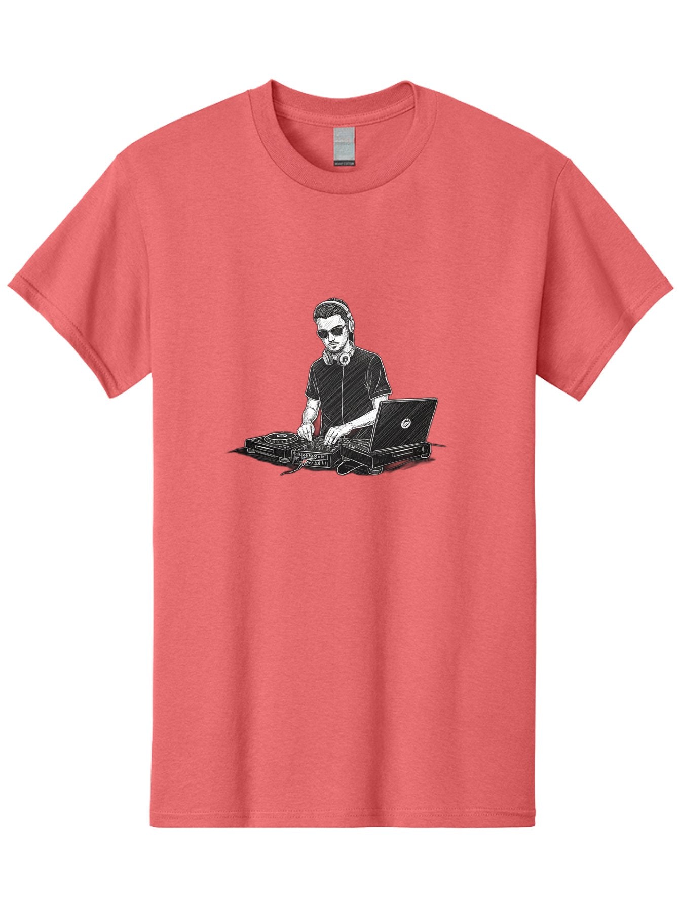 Dj-3 Men'S Graphic Tee, 100% Cotton, Comfortable Casual Summer Wear, Machine Washable, Dj Equipment, Laptop, Dj Controller, Mix Tracks, Music Production, Electronic Dance Music, Headphone, Dell Laptop Bad032 13