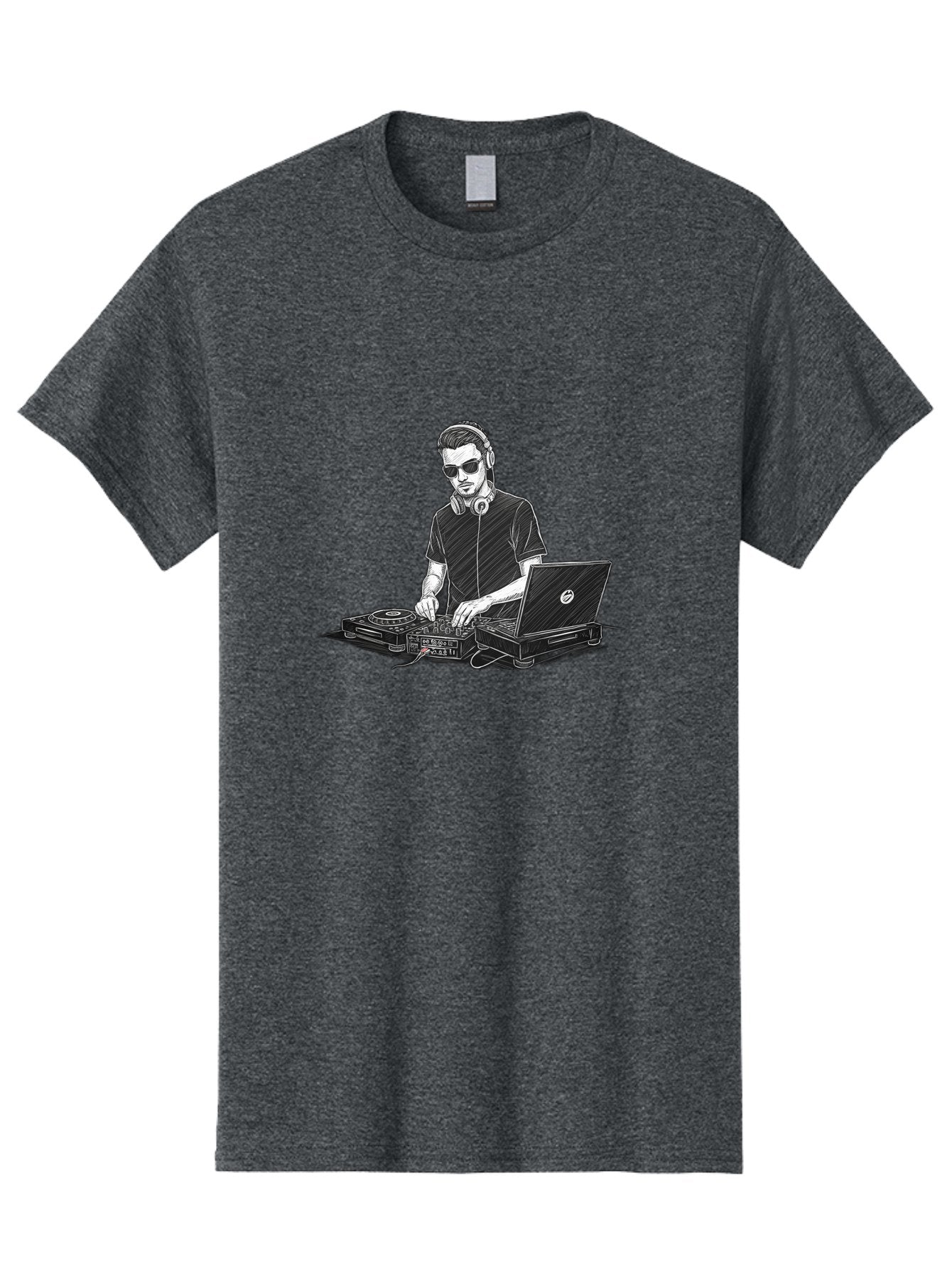 Dj-3 Men'S Graphic Tee, 100% Cotton, Comfortable Casual Summer Wear, Machine Washable, Dj Equipment, Laptop, Dj Controller, Mix Tracks, Music Production, Electronic Dance Music, Headphone, Dell Laptop Bad032 11