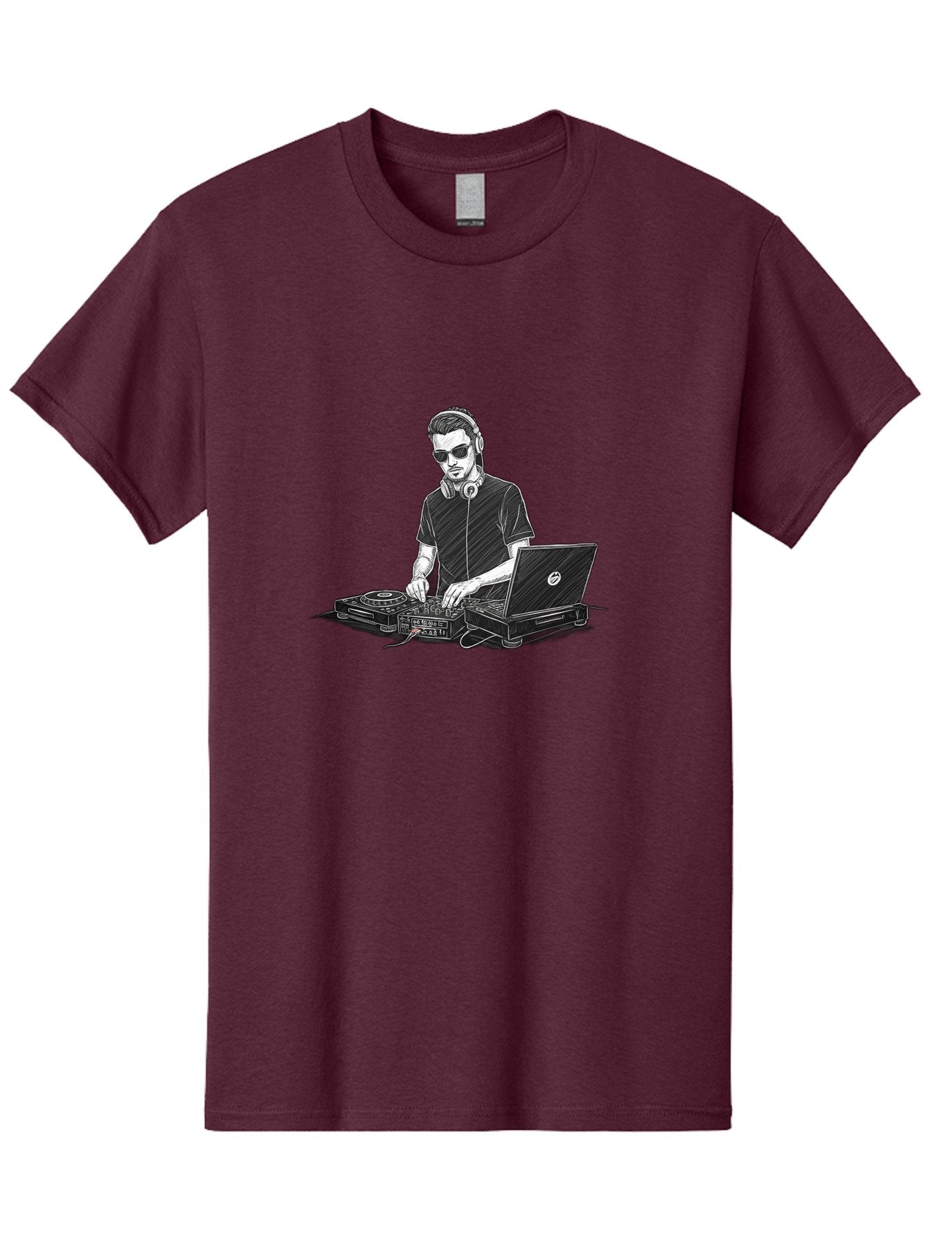 Dj-3 Men'S Graphic Tee, 100% Cotton, Comfortable Casual Summer Wear, Machine Washable, Dj Equipment, Laptop, Dj Controller, Mix Tracks, Music Production, Electronic Dance Music, Headphone, Dell Laptop Bad032 7