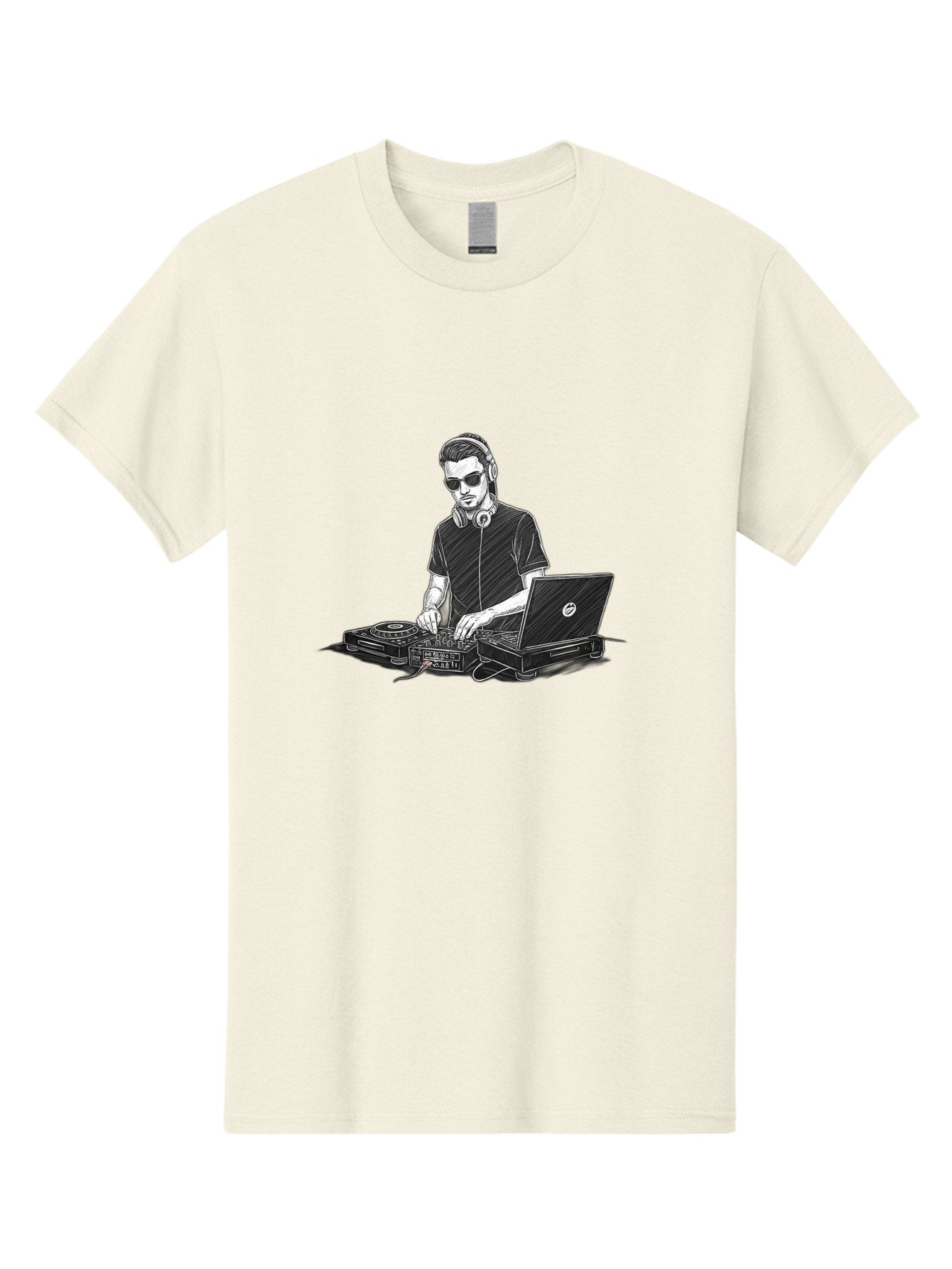 Dj-3 Men'S Graphic Tee, 100% Cotton, Comfortable Casual Summer Wear, Machine Washable, Dj Equipment, Laptop, Dj Controller, Mix Tracks, Music Production, Electronic Dance Music, Headphone, Dell Laptop Bad032 9