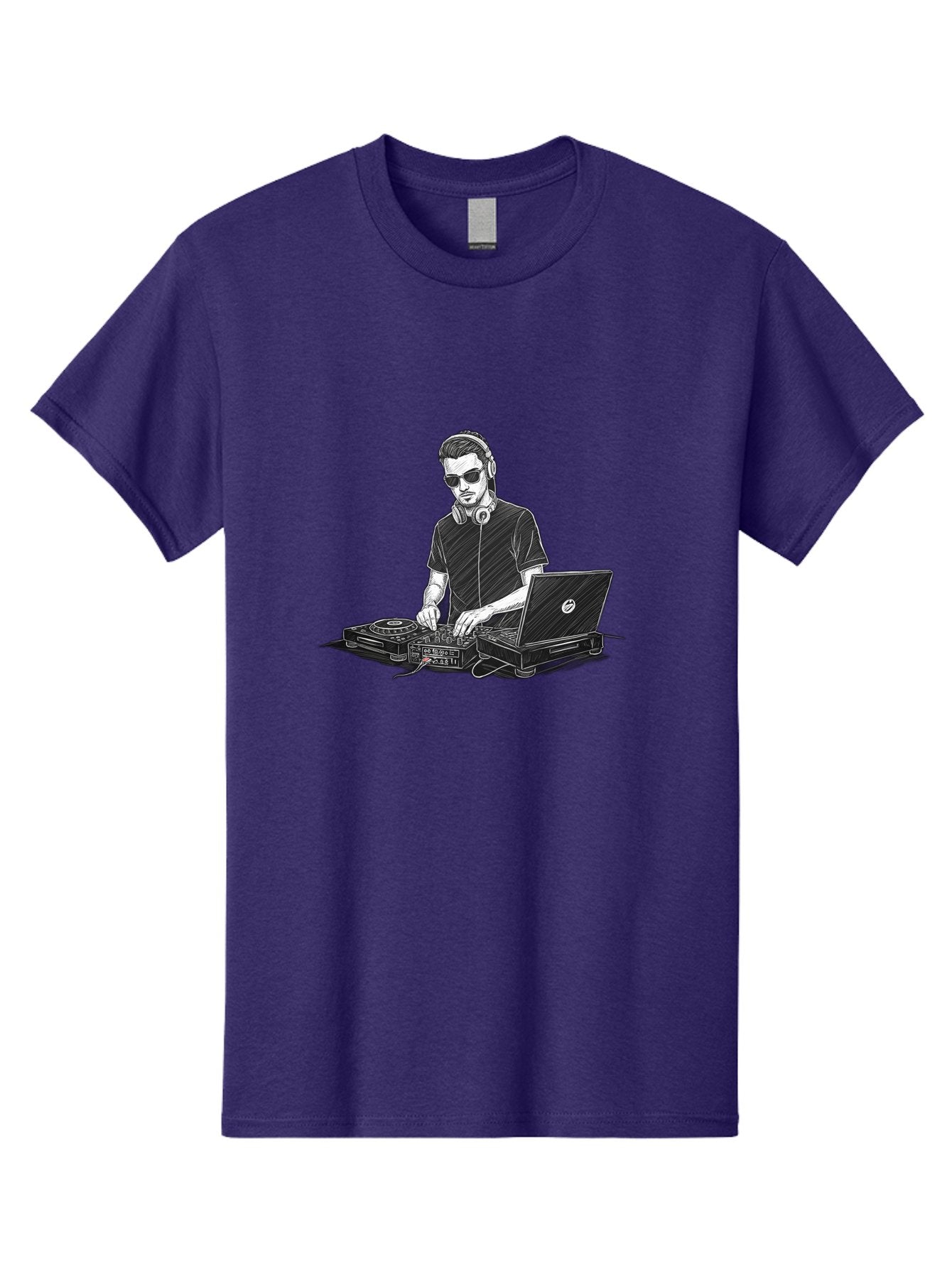 Dj-3 Men'S Graphic Tee, 100% Cotton, Comfortable Casual Summer Wear, Machine Washable, Dj Equipment, Laptop, Dj Controller, Mix Tracks, Music Production, Electronic Dance Music, Headphone, Dell Laptop Bad032 8
