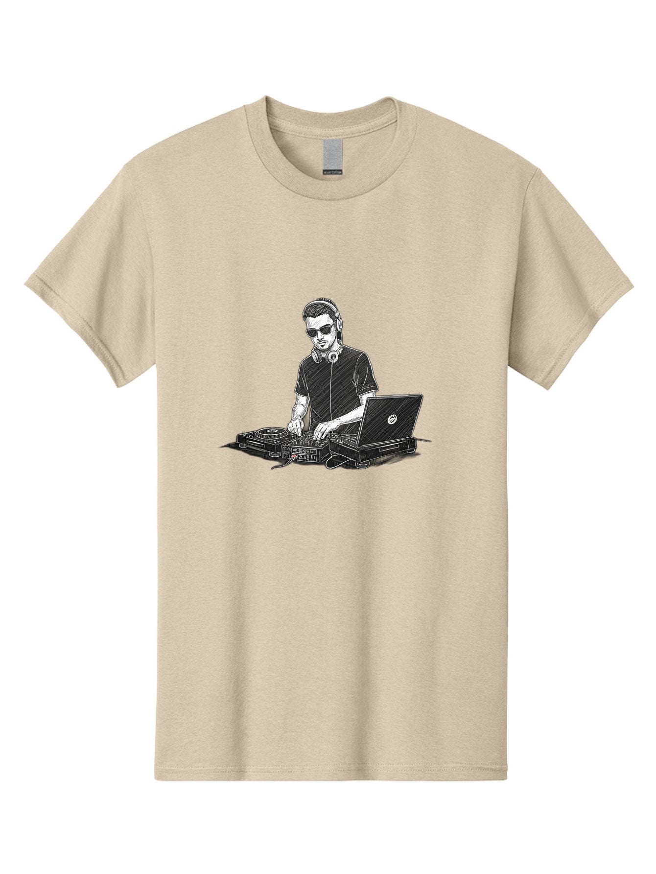 Dj-3 Men'S Graphic Tee, 100% Cotton, Comfortable Casual Summer Wear, Machine Washable, Dj Equipment, Laptop, Dj Controller, Mix Tracks, Music Production, Electronic Dance Music, Headphone, Dell Laptop Bad032 6