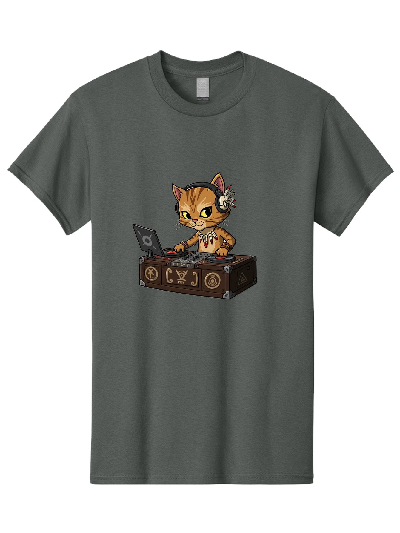 Dj-Cat-2 Men'S Graphic Tee, 100% Cotton, Comfortable Casual Summer Wear, Machine Washable, Cartoon Cat Dj, Mixing Music, Laptop And Turntables, Beat Maker, Electronic Dance Music, Dj Equipment, Feline Dj, Music Producer, Turntable Controls, Bad036 14