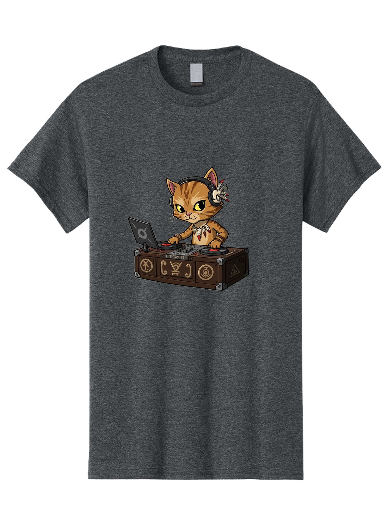 Dj-Cat-2 Men'S Graphic Tee, 100% Cotton, Comfortable Casual Summer Wear, Machine Washable, Cartoon Cat Dj, Mixing Music, Laptop And Turntables, Beat Maker, Electronic Dance Music, Dj Equipment, Feline Dj, Music Producer, Turntable Controls, Bad036 6