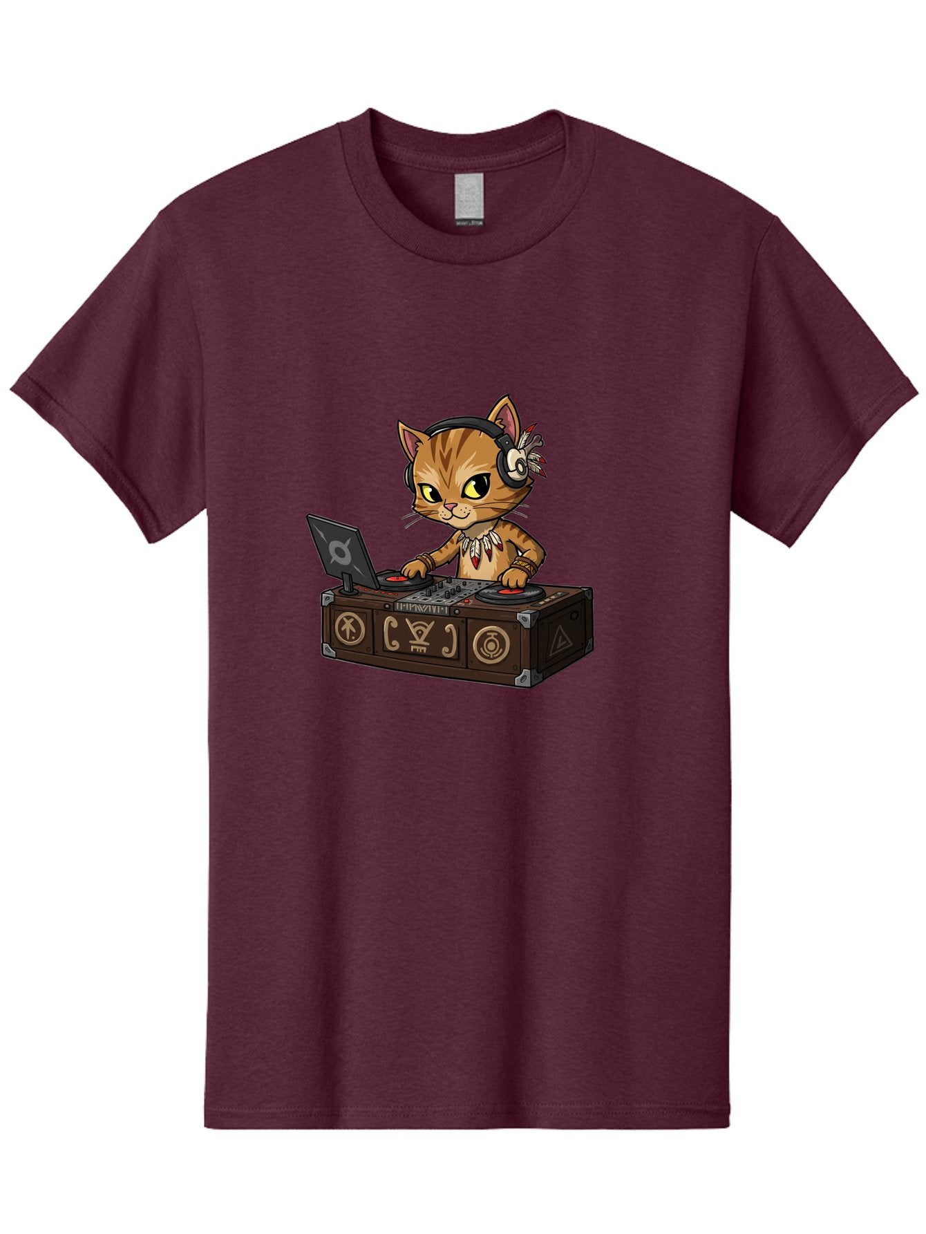 Dj-Cat-2 Men'S Graphic Tee, 100% Cotton, Comfortable Casual Summer Wear, Machine Washable, Cartoon Cat Dj, Mixing Music, Laptop And Turntables, Beat Maker, Electronic Dance Music, Dj Equipment, Feline Dj, Music Producer, Turntable Controls, Bad036 13