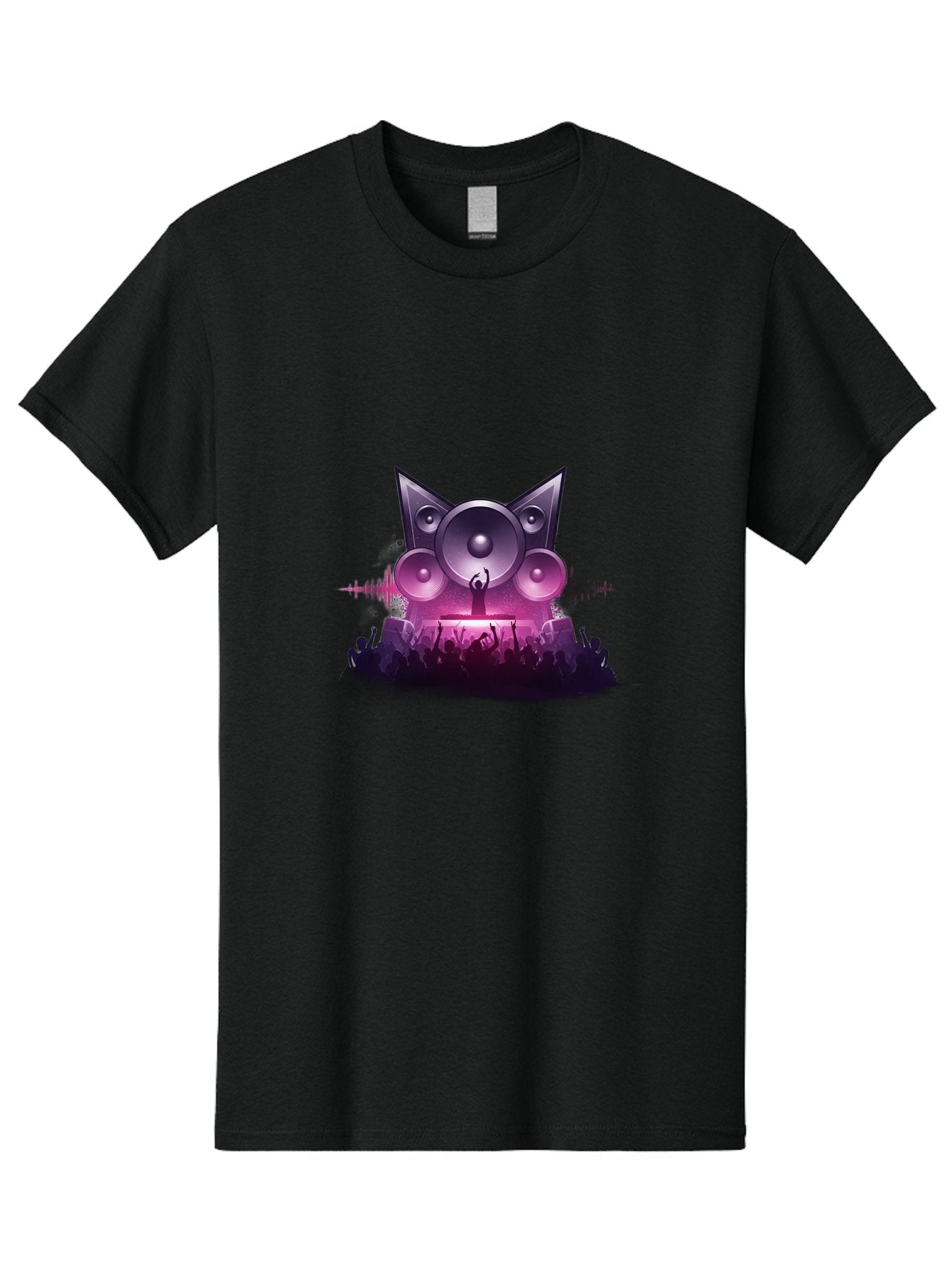 Dj-Cat-Speakers Men'S Graphic Tee, 100% Cotton, Comfortable Casual Summer Wear, Machine Washable, Dj On Stage, Cat Shaped Speakers, Concert Crowd, Music Festival, Electronic Dance Music, Lively Atmosphere, Vibrant Lights, Sound Waves Bad037 6