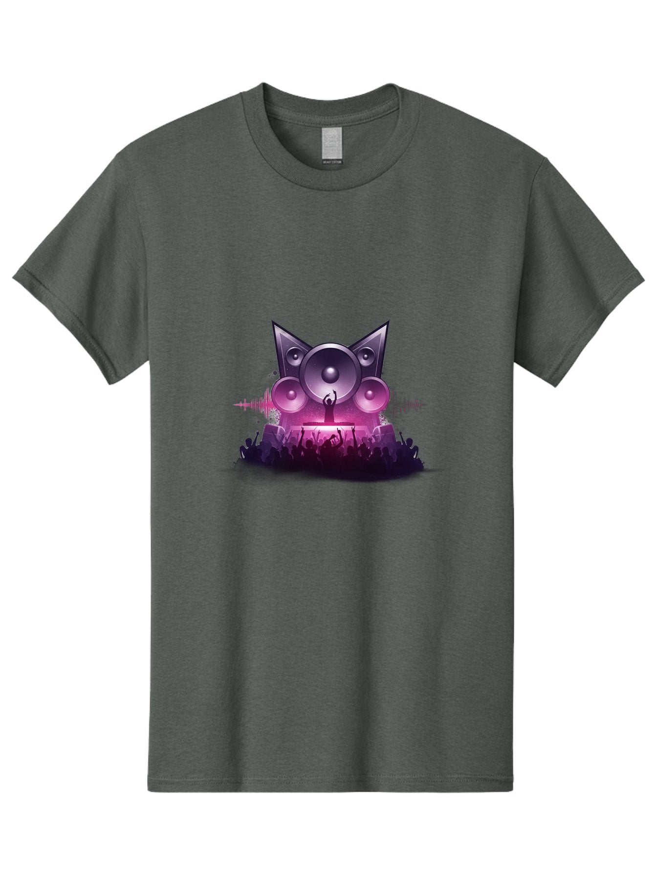 Dj-Cat-Speakers Men'S Graphic Tee, 100% Cotton, Comfortable Casual Summer Wear, Machine Washable, Dj On Stage, Cat Shaped Speakers, Concert Crowd, Music Festival, Electronic Dance Music, Lively Atmosphere, Vibrant Lights, Sound Waves Bad037 14