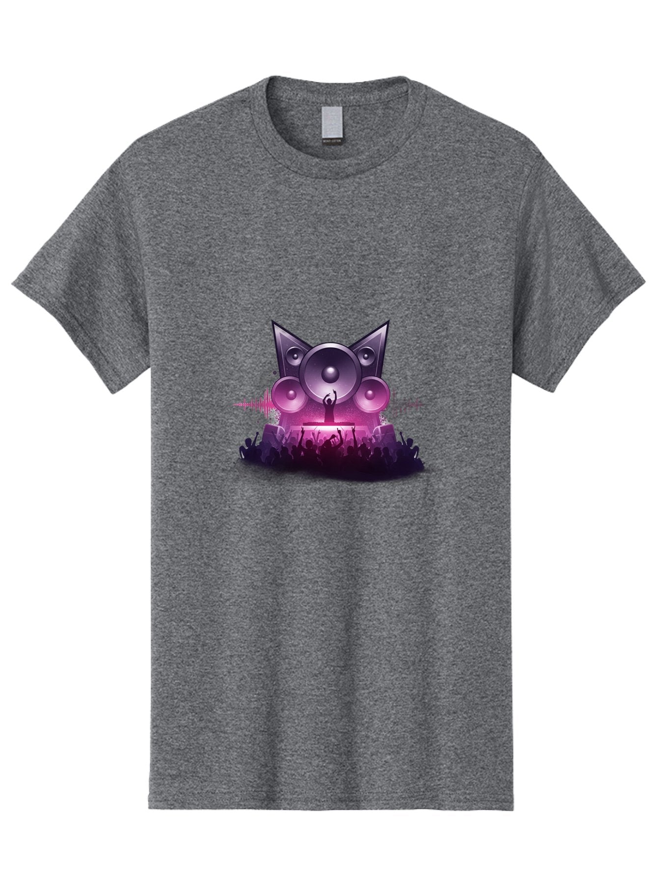 Dj-Cat-Speakers Men'S Graphic Tee, 100% Cotton, Comfortable Casual Summer Wear, Machine Washable, Dj On Stage, Cat Shaped Speakers, Concert Crowd, Music Festival, Electronic Dance Music, Lively Atmosphere, Vibrant Lights, Sound Waves Bad037 4