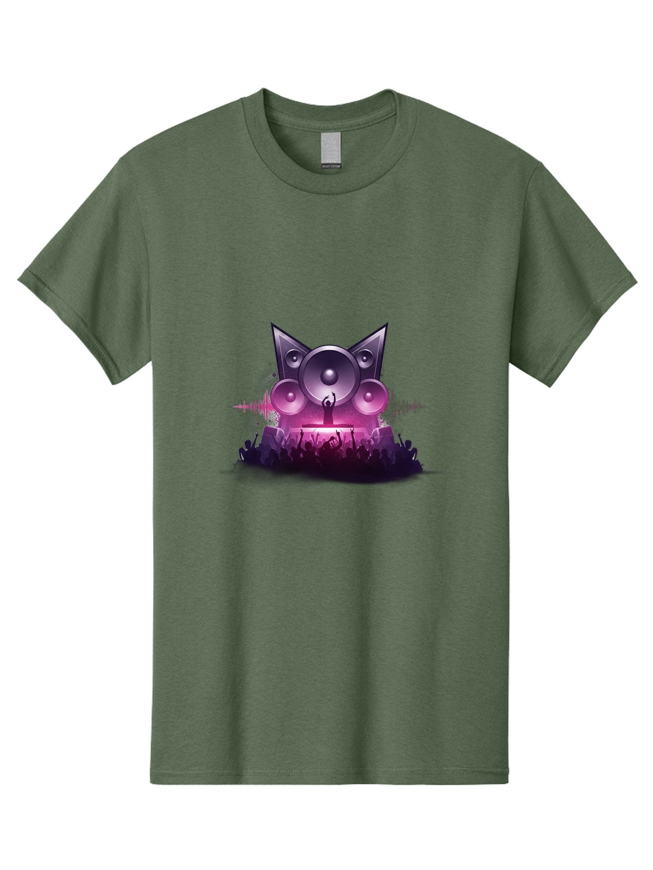 Dj-Cat-Speakers Men'S Graphic Tee, 100% Cotton, Comfortable Casual Summer Wear, Machine Washable, Dj On Stage, Cat Shaped Speakers, Concert Crowd, Music Festival, Electronic Dance Music, Lively Atmosphere, Vibrant Lights, Sound Waves Bad037 7