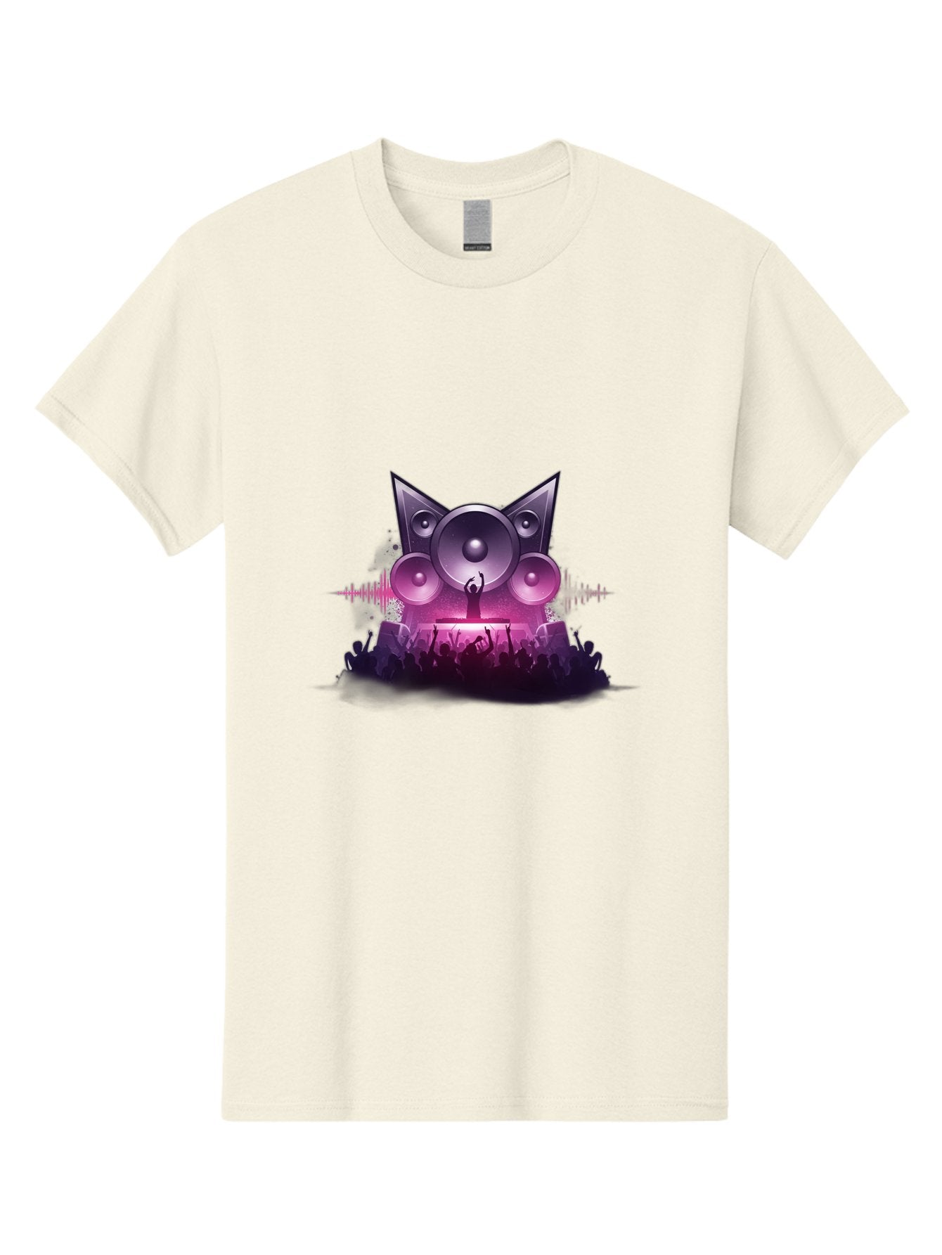 Dj-Cat-Speakers Men'S Graphic Tee, 100% Cotton, Comfortable Casual Summer Wear, Machine Washable, Dj On Stage, Cat Shaped Speakers, Concert Crowd, Music Festival, Electronic Dance Music, Lively Atmosphere, Vibrant Lights, Sound Waves Bad037 8