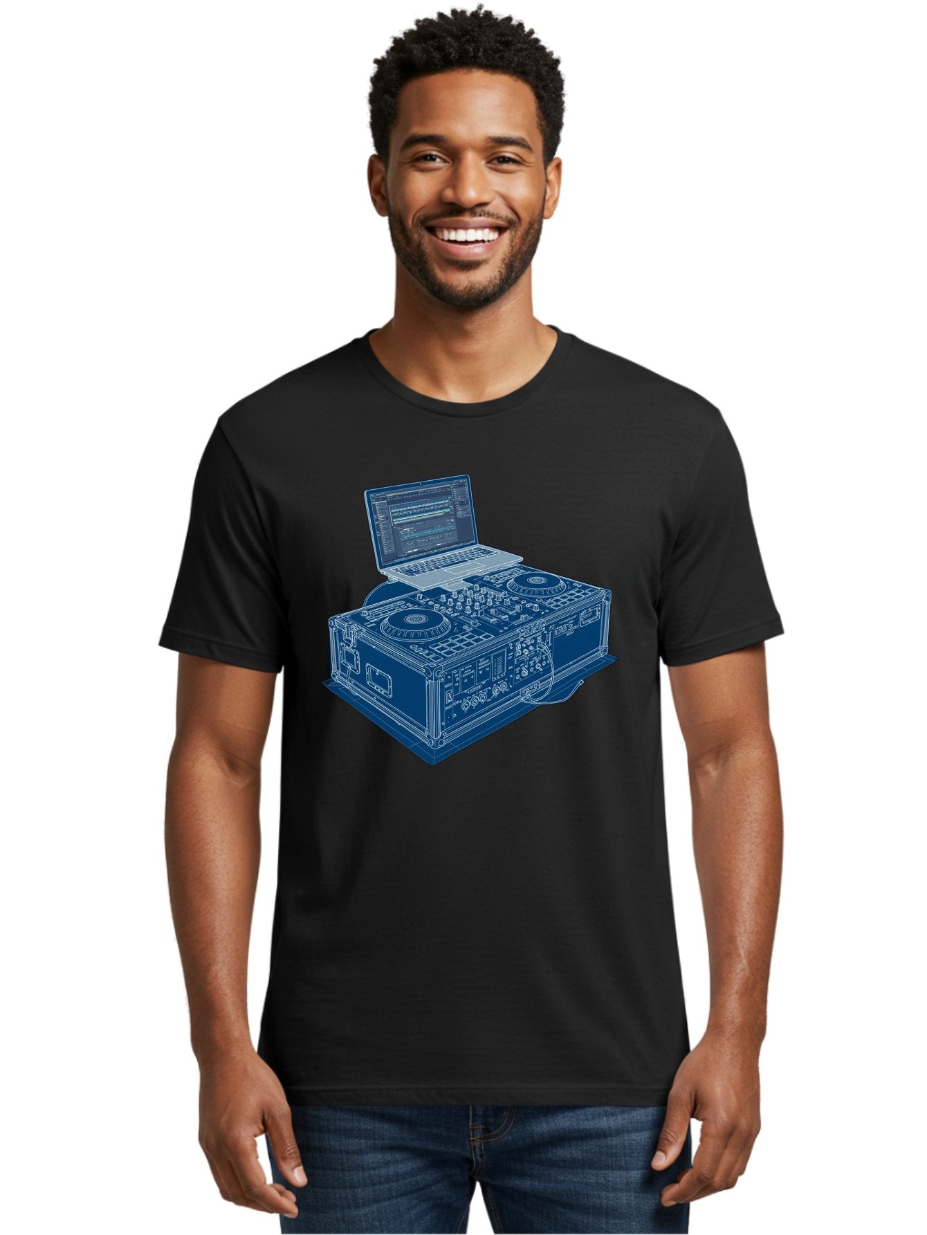 Dj-Controller-And-Laptop Men'S Graphic Tee, 100% Cotton, Comfortable Casual Summer Wear, Machine Washable, Dj Setup, Dj Software, Electronic Dance Music, Turntables, Mixing Console, Sound Equipment, Music Production, Audio Interface, Bad040 28