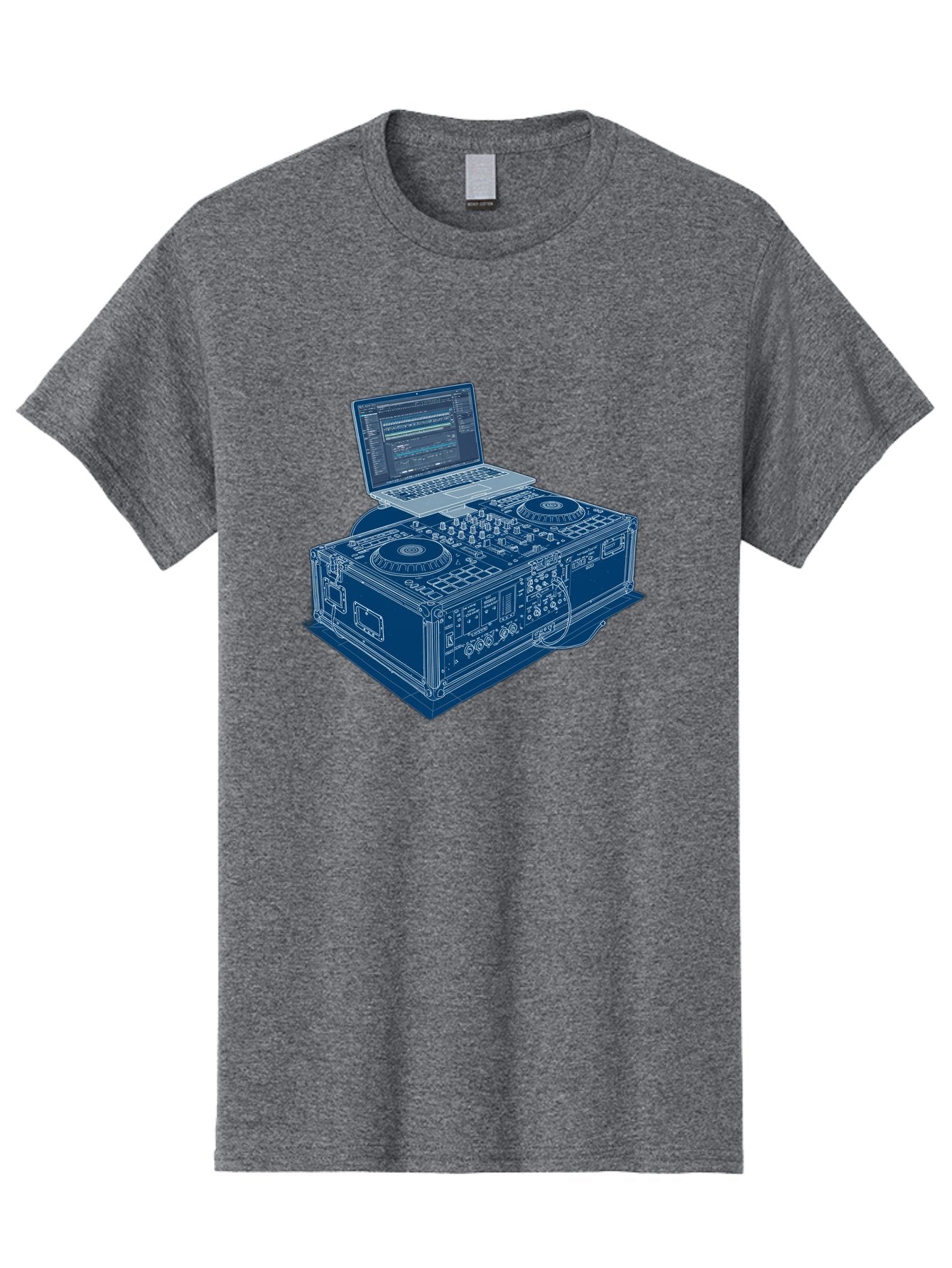 Dj-Controller-And-Laptop Men'S Graphic Tee, 100% Cotton, Comfortable Casual Summer Wear, Machine Washable, Dj Setup, Dj Software, Electronic Dance Music, Turntables, Mixing Console, Sound Equipment, Music Production, Audio Interface, Bad040 13