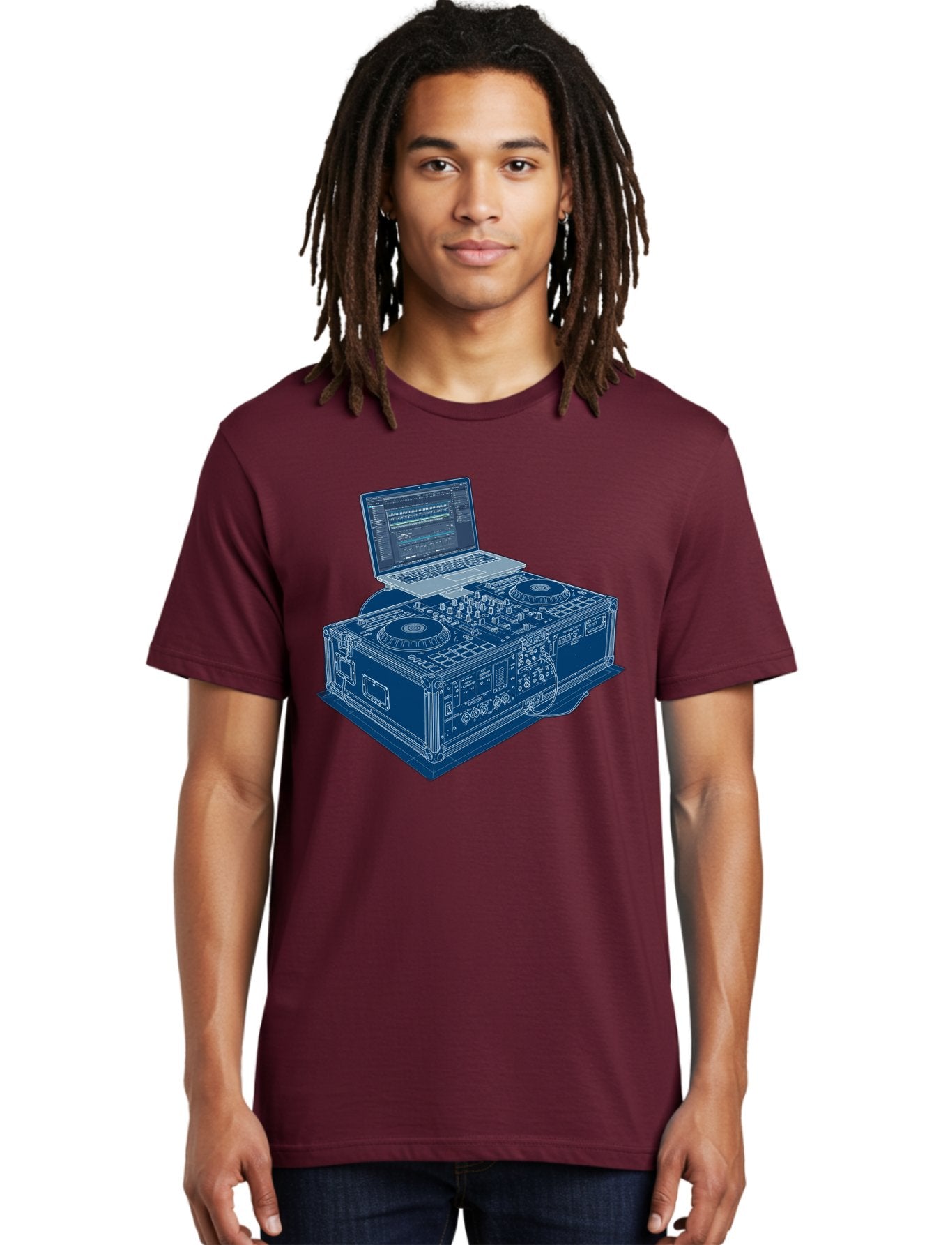Dj-Controller-And-Laptop Men'S Graphic Tee, 100% Cotton, Comfortable Casual Summer Wear, Machine Washable, Dj Setup, Dj Software, Electronic Dance Music, Turntables, Mixing Console, Sound Equipment, Music Production, Audio Interface, Bad040 17