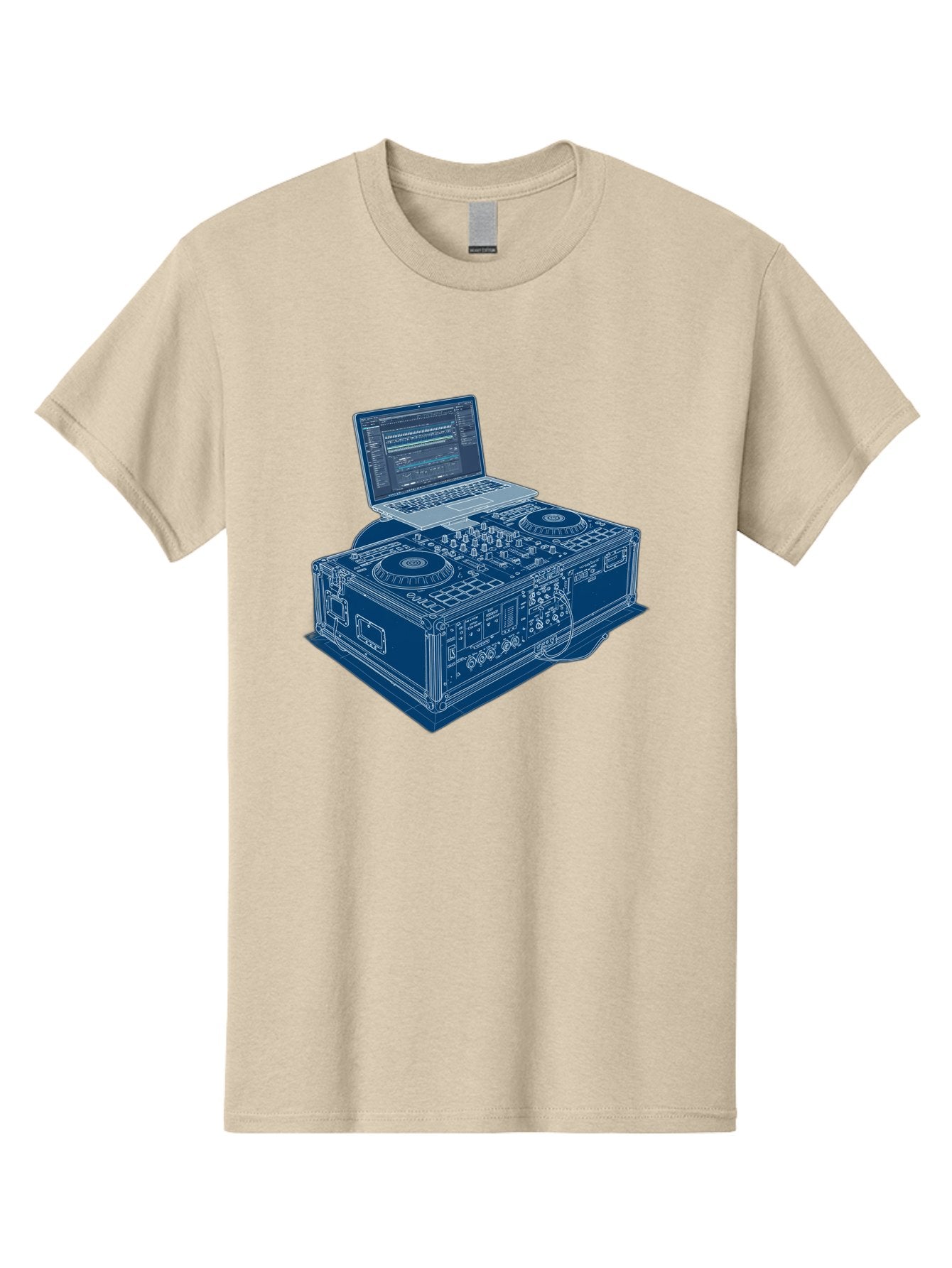 Dj-Controller-And-Laptop Men'S Graphic Tee, 100% Cotton, Comfortable Casual Summer Wear, Machine Washable, Dj Setup, Dj Software, Electronic Dance Music, Turntables, Mixing Console, Sound Equipment, Music Production, Audio Interface, Bad040 15