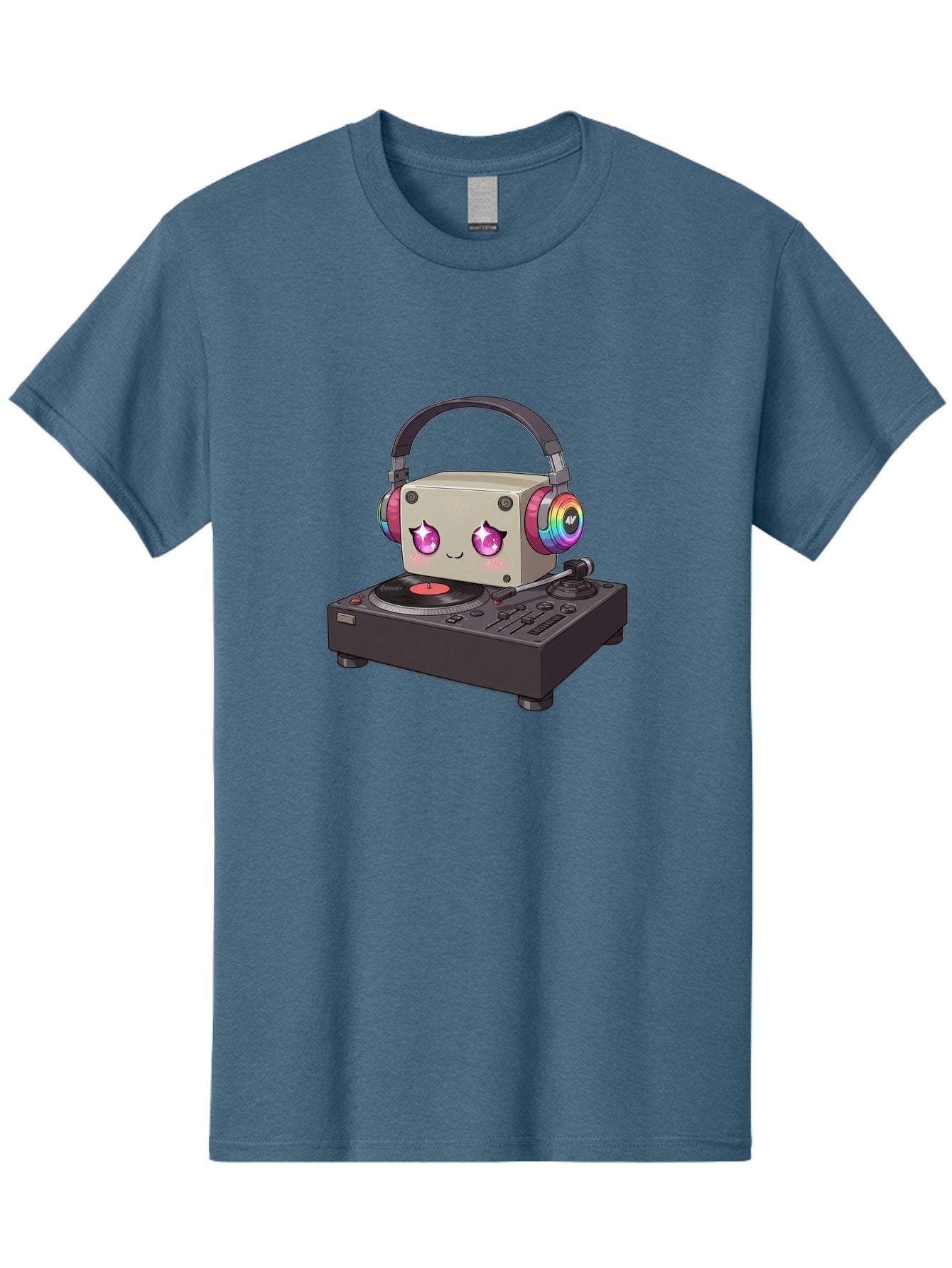 Dj-Mixer Men'S Graphic Tee, 100% Cotton, Comfortable Casual Summer Wear, Machine Washable, Cartoon Boombox, Dj Equipment, Vinyl Record, Music Headphones, Colorful Accents, Kawaii Style, Music Production, Electronic Dance Music, Dj Culture Bad042