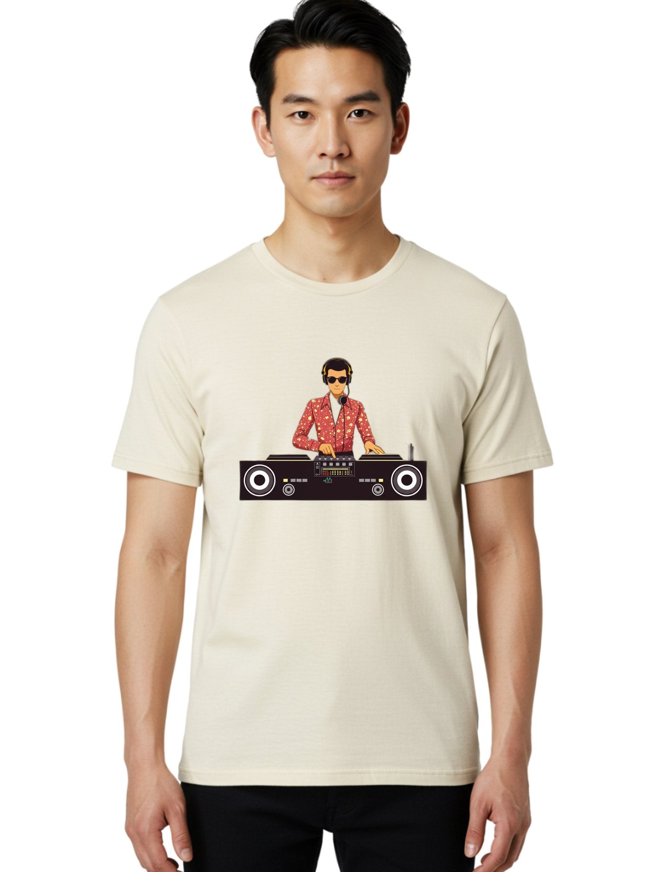 Dj-Mixing Men'S Graphic Tee, 100% Cotton, Comfortable Casual Summer Wear, Machine Washable, Dj Equipment, Vinyl Records, Music Production, Dj Setup, Sound Mix, Electronic Dance Music, Club Night, Turntables, Sound Controllers, Professional Dj Bad044 18