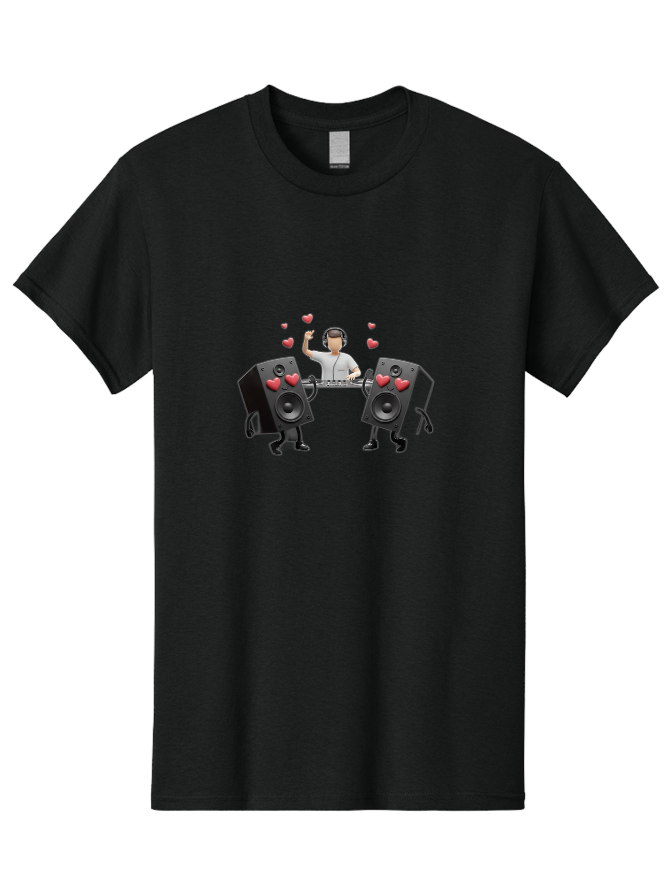 Dj-With-Heart-Speakers Men'S Graphic Tee, 100% Cotton, Comfortable Casual Summer Wear, Machine Washable, Dj Spinning Tracks, Speakers With Hearts, Love For Music, Electronic Dance Music, Party Atmosphere, Vibrant Setting, Bad049 6