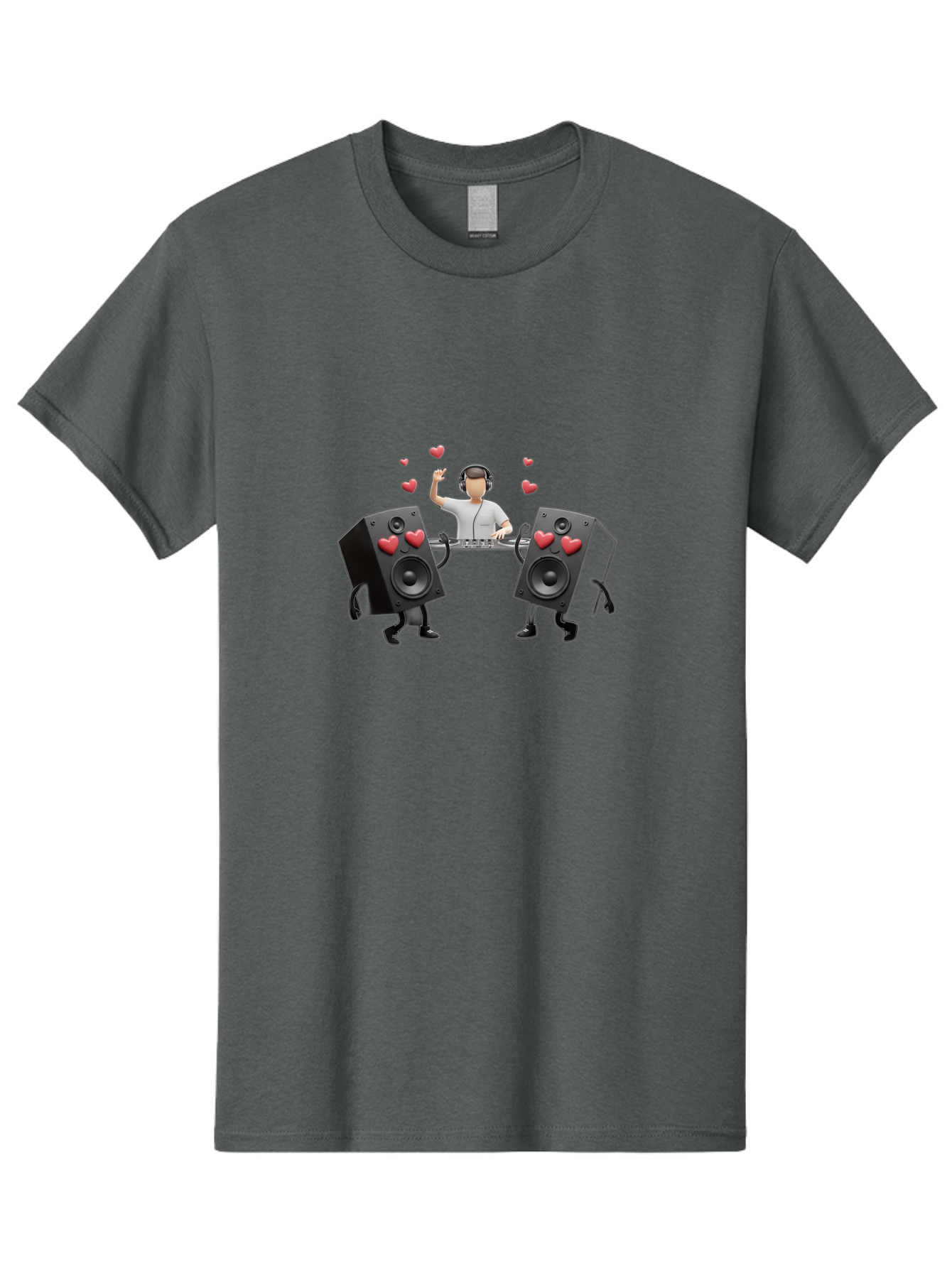 Dj-With-Heart-Speakers Men'S Graphic Tee, 100% Cotton, Comfortable Casual Summer Wear, Machine Washable, Dj Spinning Tracks, Speakers With Hearts, Love For Music, Electronic Dance Music, Party Atmosphere, Vibrant Setting, Bad049 10