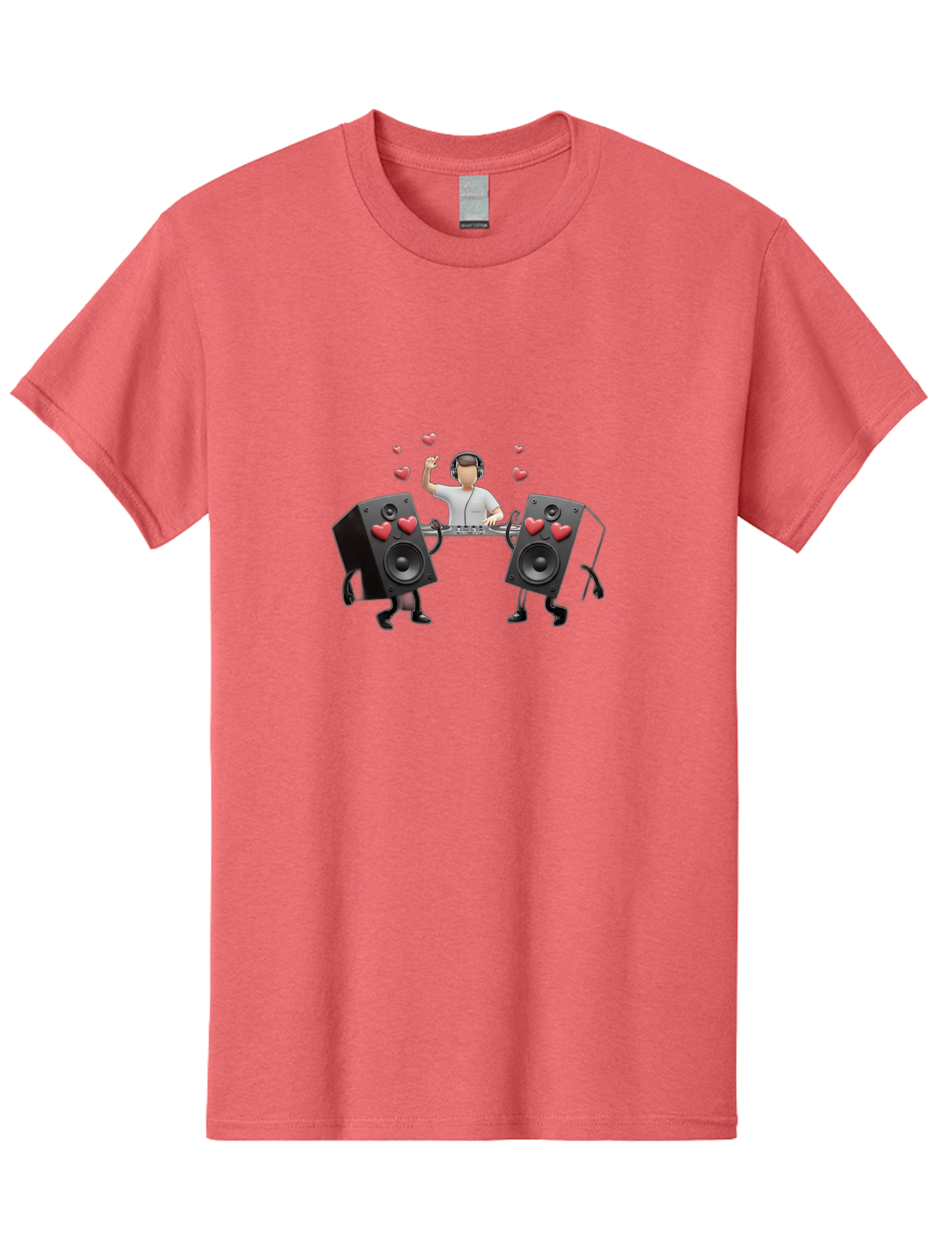 Dj-With-Heart-Speakers Men'S Graphic Tee, 100% Cotton, Comfortable Casual Summer Wear, Machine Washable, Dj Spinning Tracks, Speakers With Hearts, Love For Music, Electronic Dance Music, Party Atmosphere, Vibrant Setting, Bad049 13