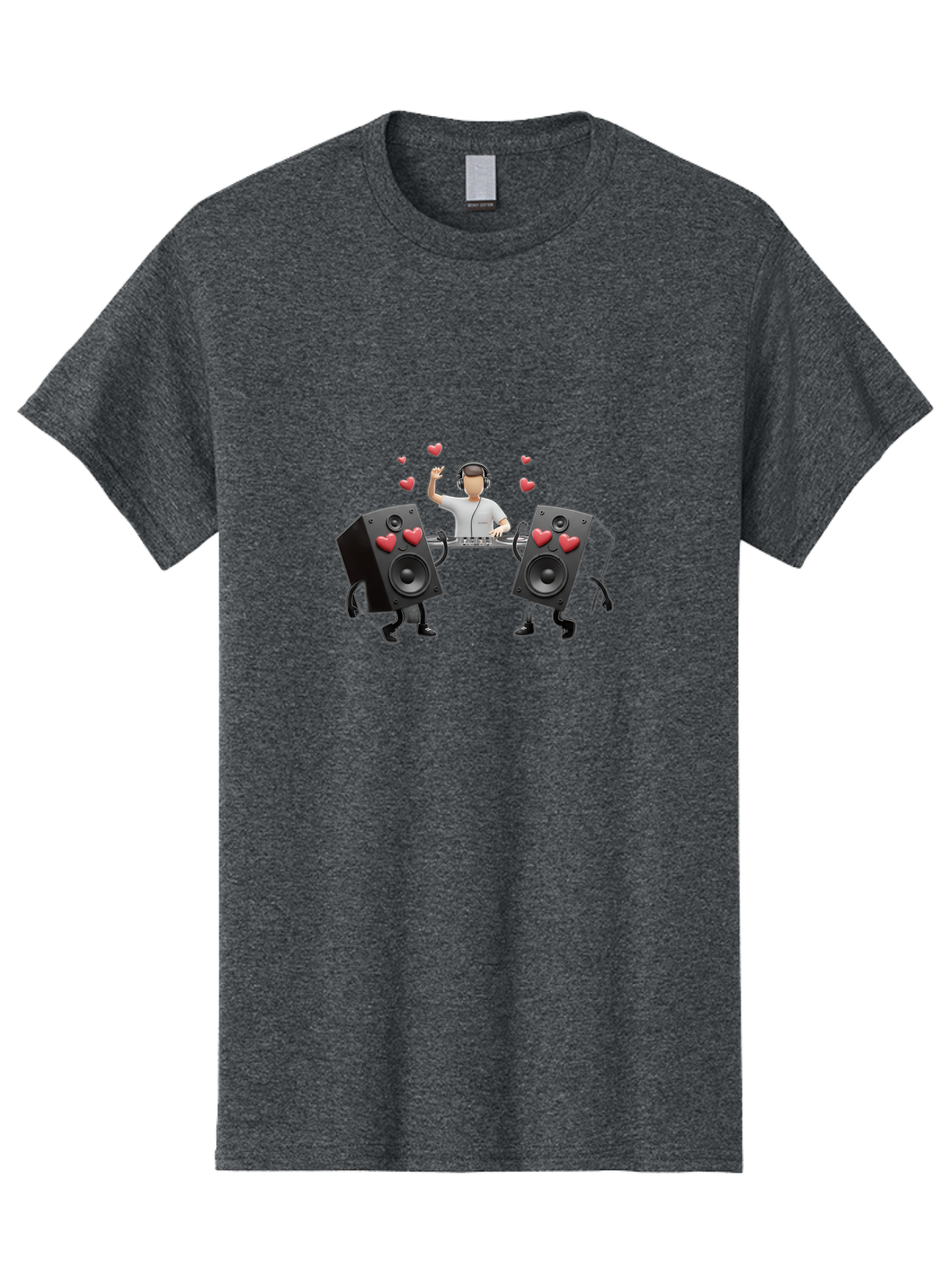 Dj-With-Heart-Speakers Men'S Graphic Tee, 100% Cotton, Comfortable Casual Summer Wear, Machine Washable, Dj Spinning Tracks, Speakers With Hearts, Love For Music, Electronic Dance Music, Party Atmosphere, Vibrant Setting, Bad049 5