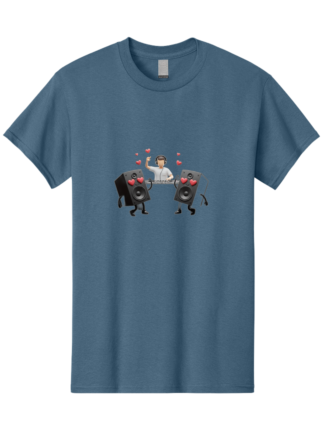 Dj-With-Heart-Speakers Men'S Graphic Tee, 100% Cotton, Comfortable Casual Summer Wear, Machine Washable, Dj Spinning Tracks, Speakers With Hearts, Love For Music, Electronic Dance Music, Party Atmosphere, Vibrant Setting, Bad049 7