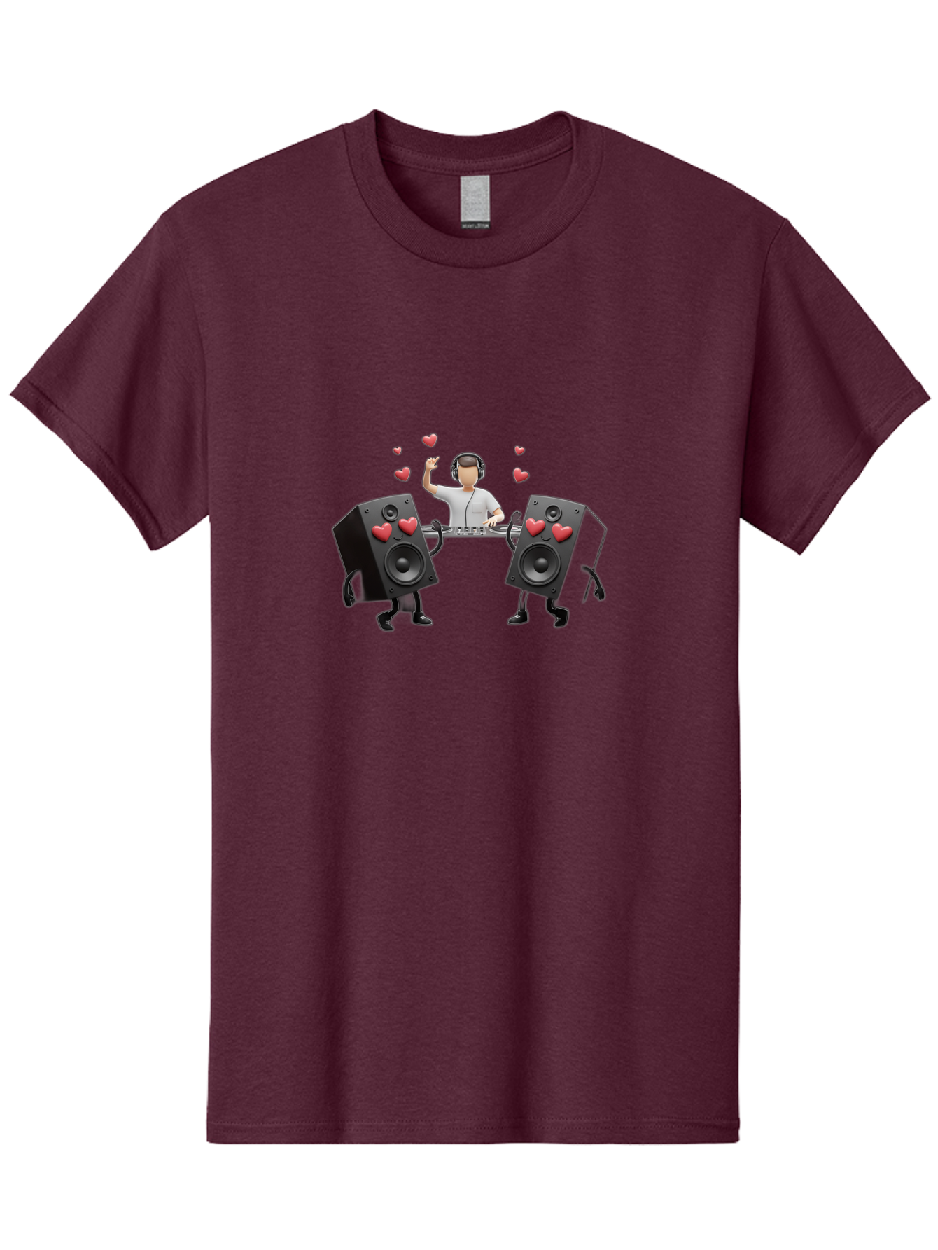 Dj-With-Heart-Speakers Men'S Graphic Tee, 100% Cotton, Comfortable Casual Summer Wear, Machine Washable, Dj Spinning Tracks, Speakers With Hearts, Love For Music, Electronic Dance Music, Party Atmosphere, Vibrant Setting, Bad049 8