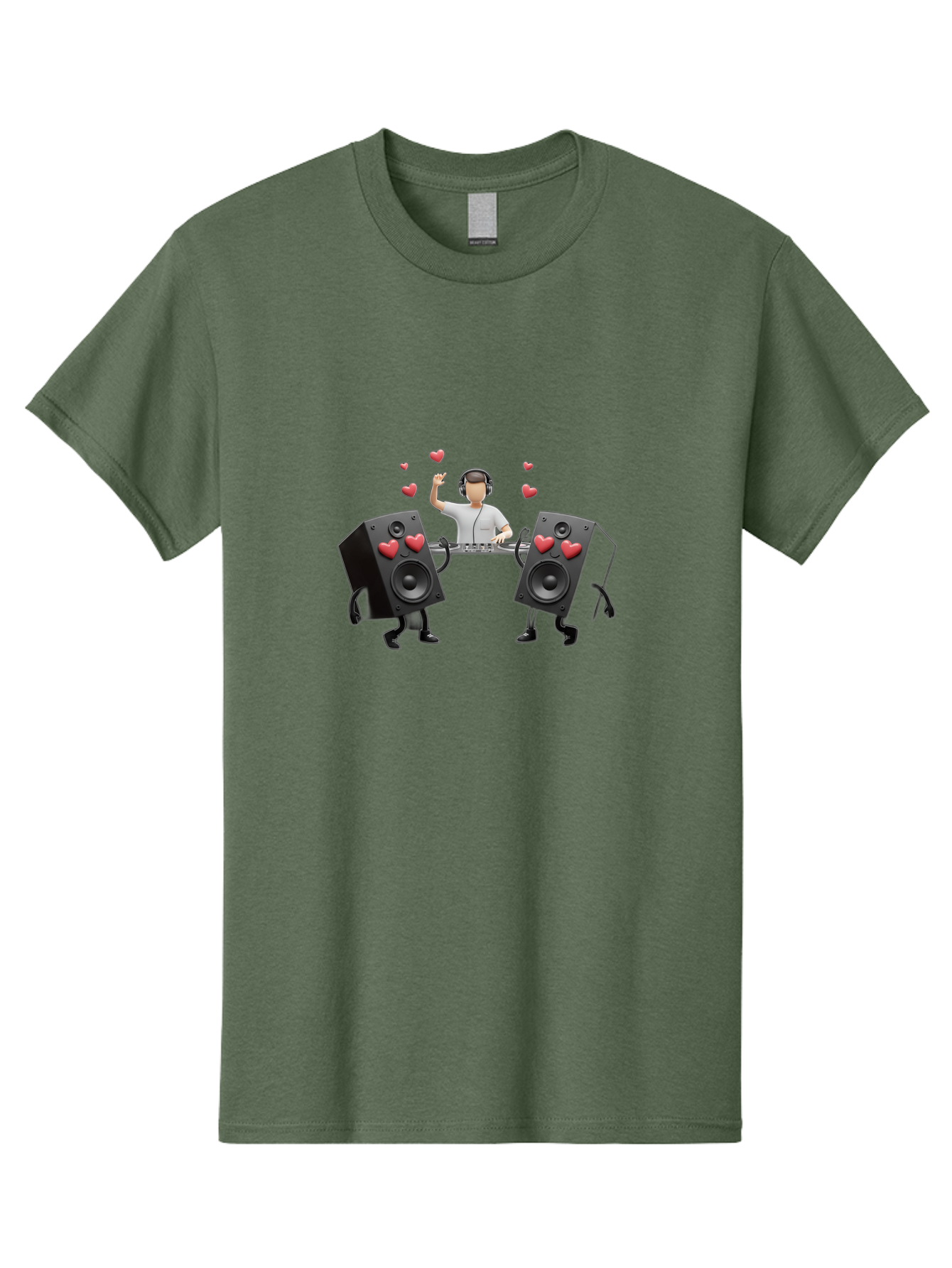 Dj-With-Heart-Speakers Men'S Graphic Tee, 100% Cotton, Comfortable Casual Summer Wear, Machine Washable, Dj Spinning Tracks, Speakers With Hearts, Love For Music, Electronic Dance Music, Party Atmosphere, Vibrant Setting, Bad049 4