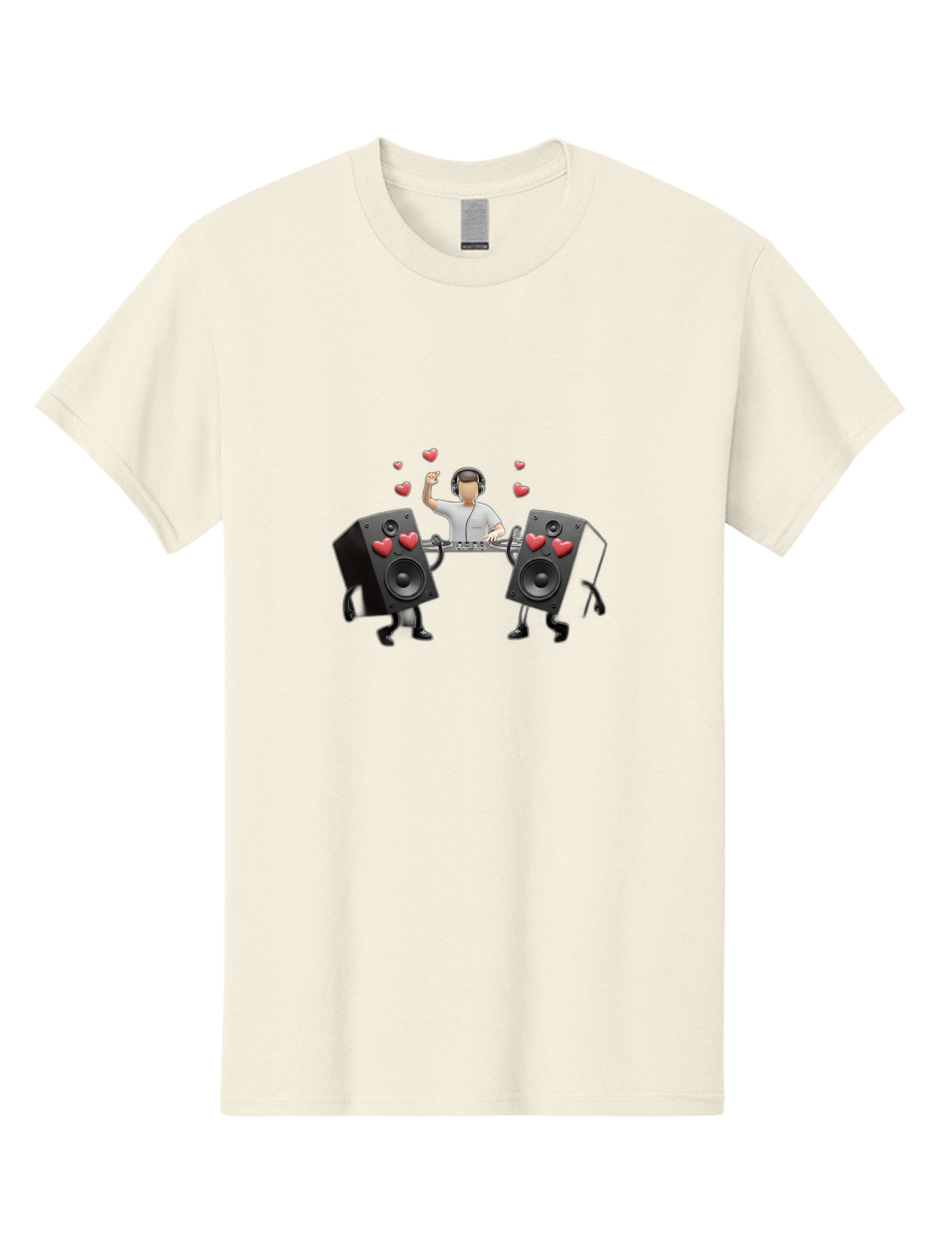 Dj-With-Heart-Speakers Men'S Graphic Tee, 100% Cotton, Comfortable Casual Summer Wear, Machine Washable, Dj Spinning Tracks, Speakers With Hearts, Love For Music, Electronic Dance Music, Party Atmosphere, Vibrant Setting, Bad049 11