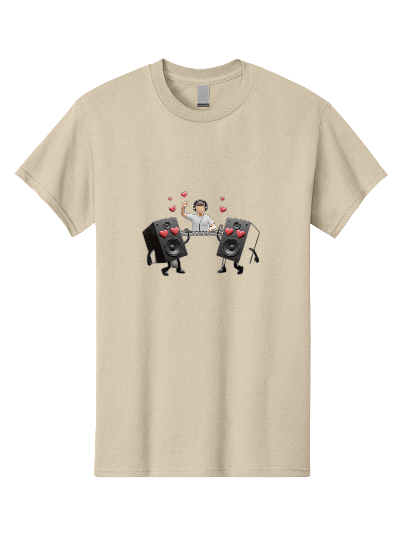 Dj-With-Heart-Speakers Men'S Graphic Tee, 100% Cotton, Comfortable Casual Summer Wear, Machine Washable, Dj Spinning Tracks, Speakers With Hearts, Love For Music, Electronic Dance Music, Party Atmosphere, Vibrant Setting, Bad049 12