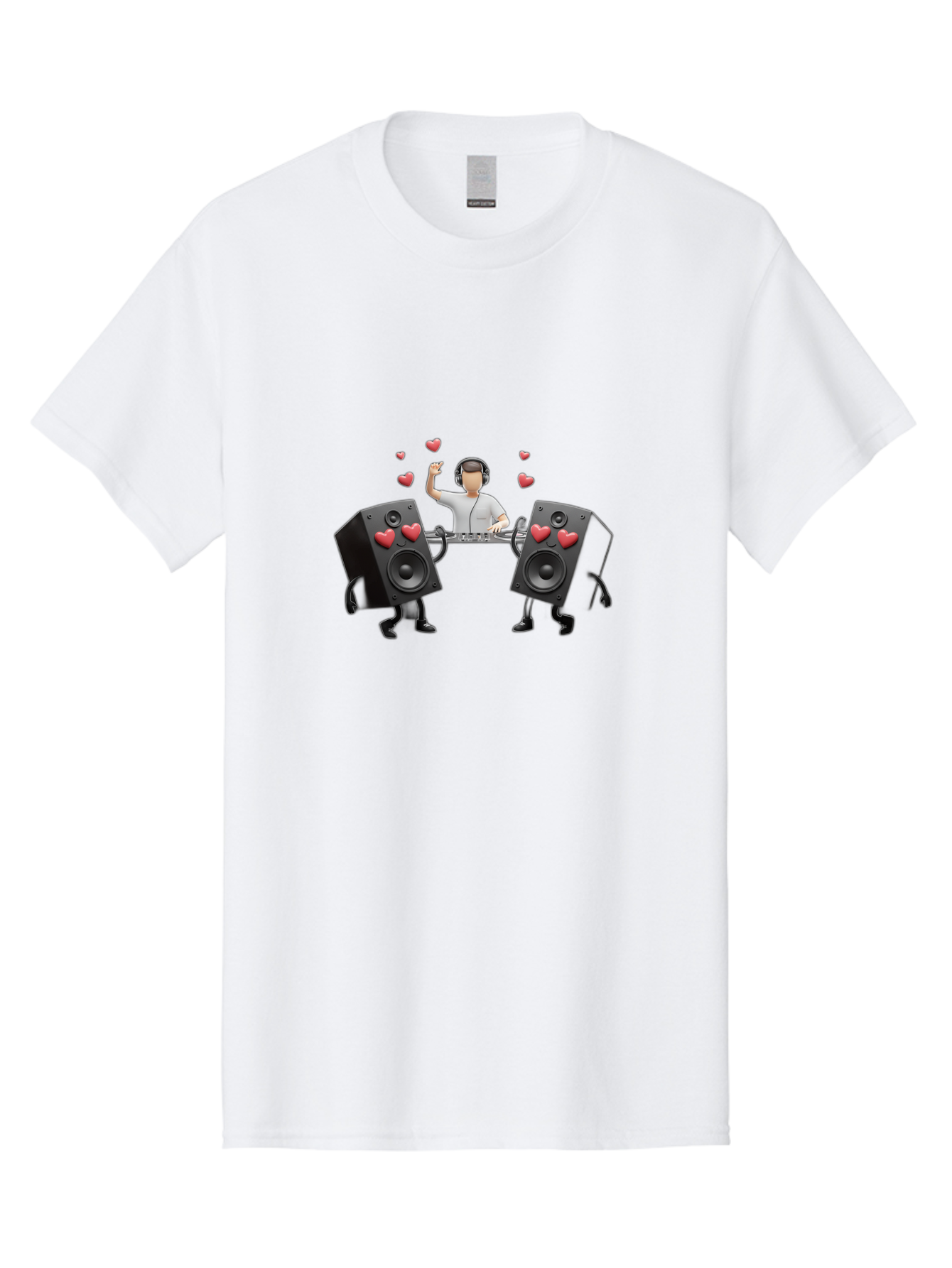 Dj-With-Heart-Speakers Men'S Graphic Tee, 100% Cotton, Comfortable Casual Summer Wear, Machine Washable, Dj Spinning Tracks, Speakers With Hearts, Love For Music, Electronic Dance Music, Party Atmosphere, Vibrant Setting, Bad049 14