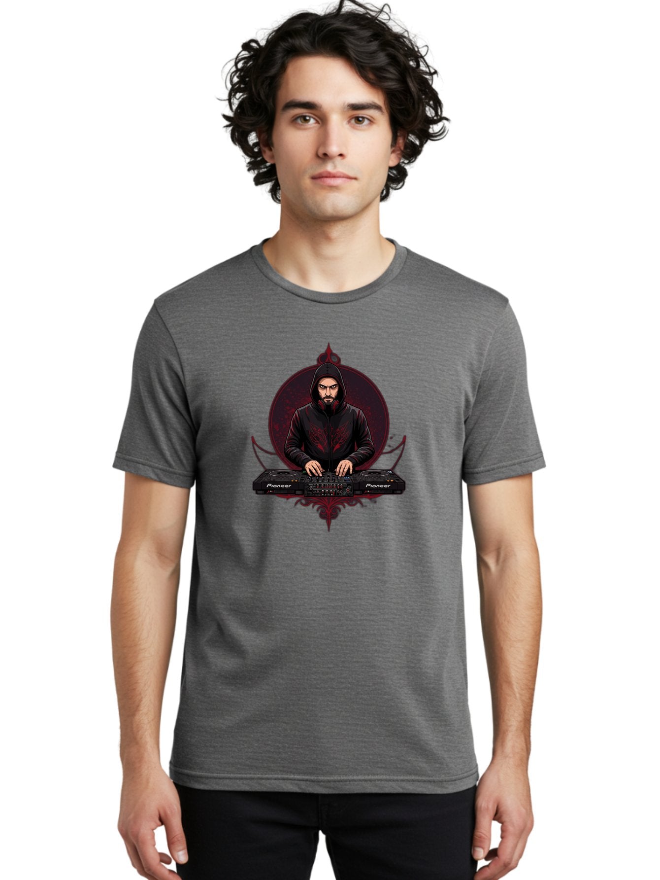 Dj-With-Pioneer Men'S Graphic Tee, 100% Cotton, Comfortable Casual Summer Wear, Machine Washable, Dj Mixing Music, Electronic Dance Music, Club Scene, Dj Equipment, Pioneer Dj Controller, Music Production, Beat Mixing, Hip Hop Music Bad050 28