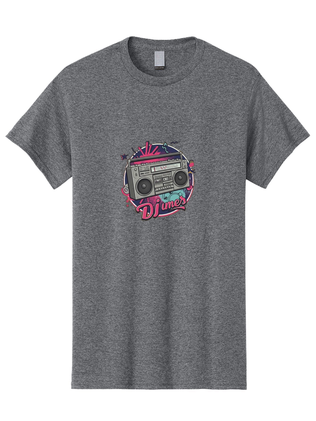 Djumer-Boombox Men'S Graphic Tee, 100% Cotton, Comfortable Casual Summer Wear, Machine Washable, Retro Boombox, Vinyl Records, Dj Equipment, Neon Lights, Graffiti Art, Street Culture, Music Beats, Cassette Player, Nostalgic Vibe Bad052 3