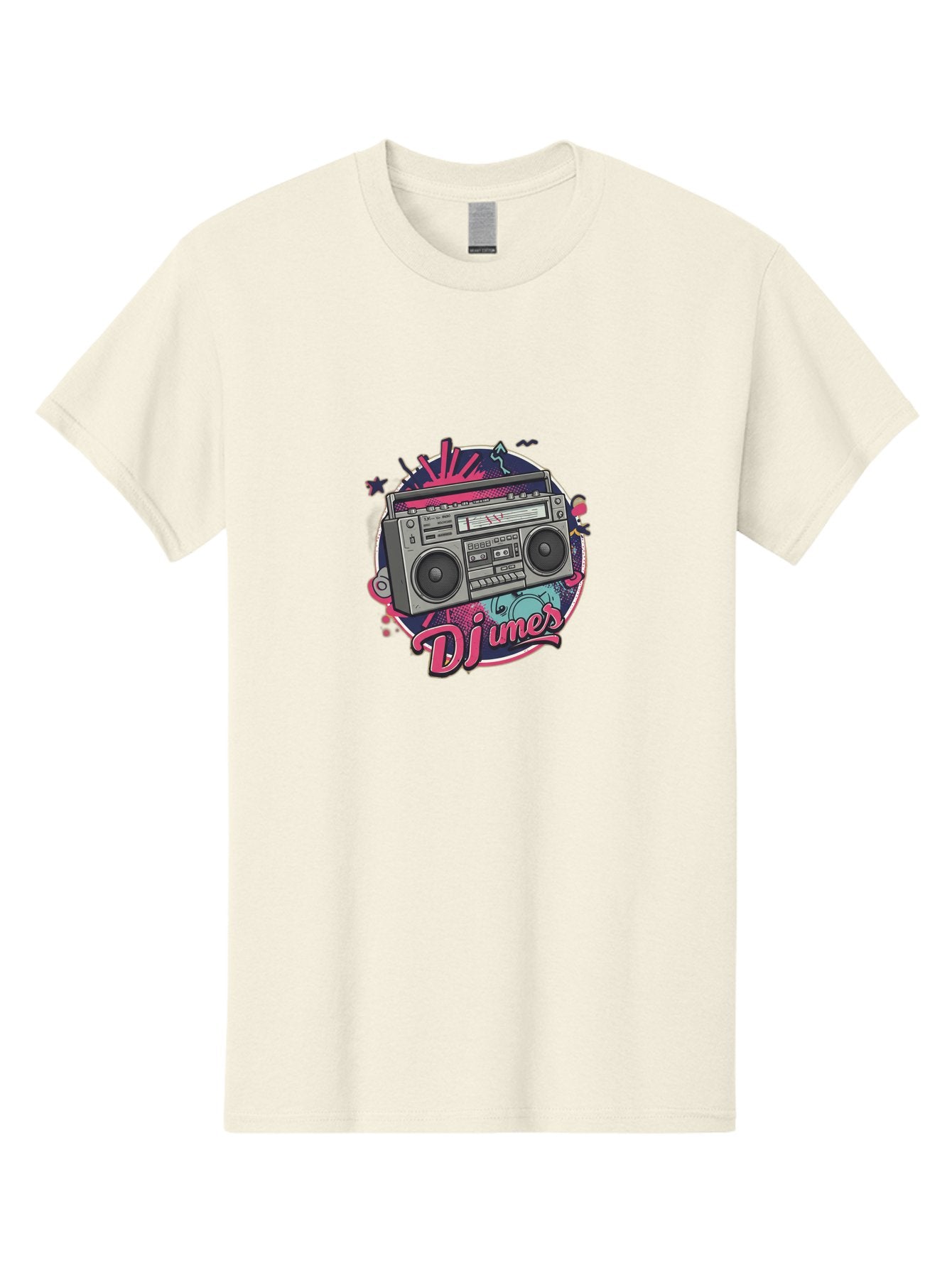 Djumer-Boombox Men'S Graphic Tee, 100% Cotton, Comfortable Casual Summer Wear, Machine Washable, Retro Boombox, Vinyl Records, Dj Equipment, Neon Lights, Graffiti Art, Street Culture, Music Beats, Cassette Player, Nostalgic Vibe Bad052 13