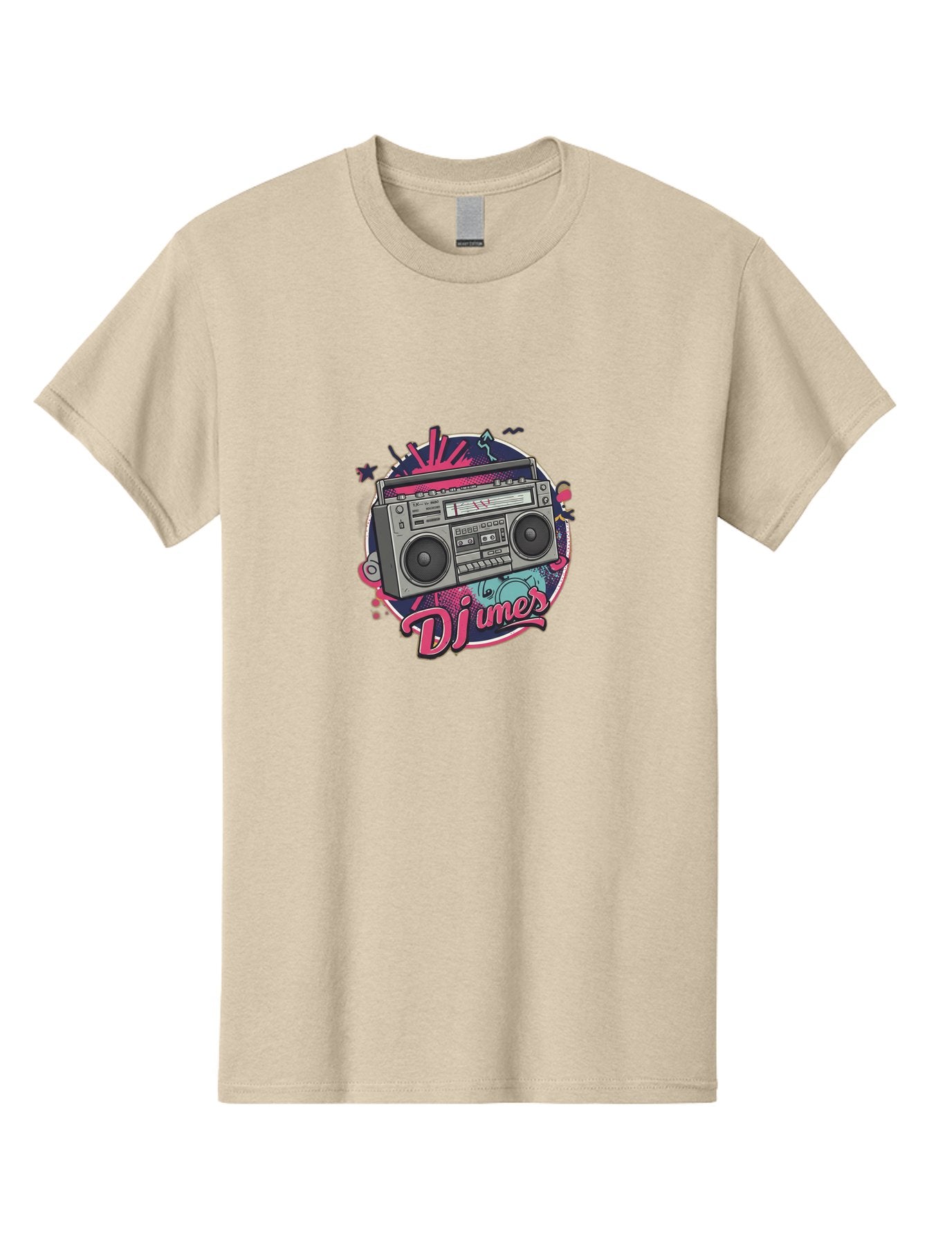 Djumer-Boombox Men'S Graphic Tee, 100% Cotton, Comfortable Casual Summer Wear, Machine Washable, Retro Boombox, Vinyl Records, Dj Equipment, Neon Lights, Graffiti Art, Street Culture, Music Beats, Cassette Player, Nostalgic Vibe Bad052