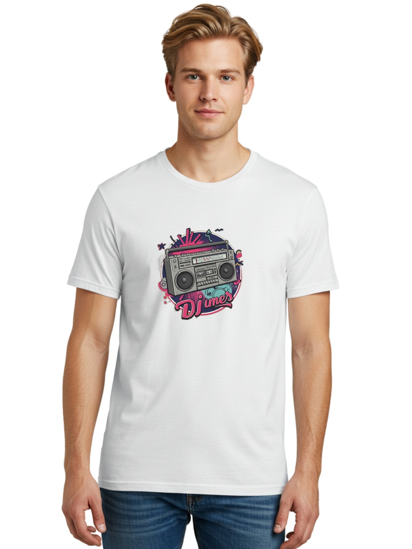 Djumer-Boombox Men'S Graphic Tee, 100% Cotton, Comfortable Casual Summer Wear, Machine Washable, Retro Boombox, Vinyl Records, Dj Equipment, Neon Lights, Graffiti Art, Street Culture, Music Beats, Cassette Player, Nostalgic Vibe Bad052 28
