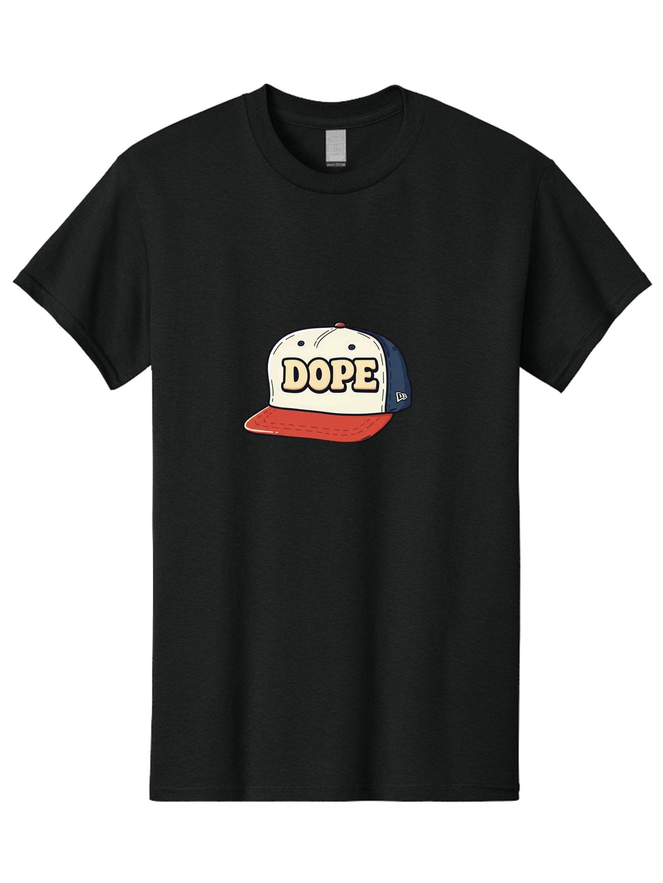 Dope-Baseball-Cap Men'S Graphic Tee, 100% Cotton, Comfortable Casual Summer Wear, Machine Washable, Baseball Cap, Red And Blue Cap, Dope Hat, Streetwear Fashion, New Era Logo, Bold Graphic, Cartoon Style, Trendy Accessory, Casual Wear, Bad055 4