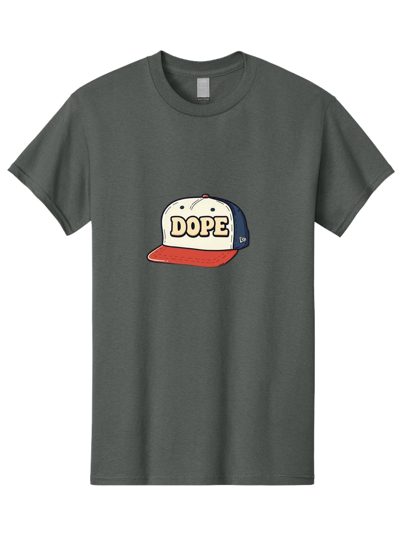Dope-Baseball-Cap Men'S Graphic Tee, 100% Cotton, Comfortable Casual Summer Wear, Machine Washable, Baseball Cap, Red And Blue Cap, Dope Hat, Streetwear Fashion, New Era Logo, Bold Graphic, Cartoon Style, Trendy Accessory, Casual Wear, Bad055