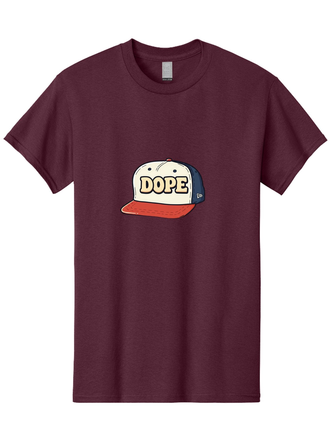 Dope-Baseball-Cap Men'S Graphic Tee, 100% Cotton, Comfortable Casual Summer Wear, Machine Washable, Baseball Cap, Red And Blue Cap, Dope Hat, Streetwear Fashion, New Era Logo, Bold Graphic, Cartoon Style, Trendy Accessory, Casual Wear, Bad055