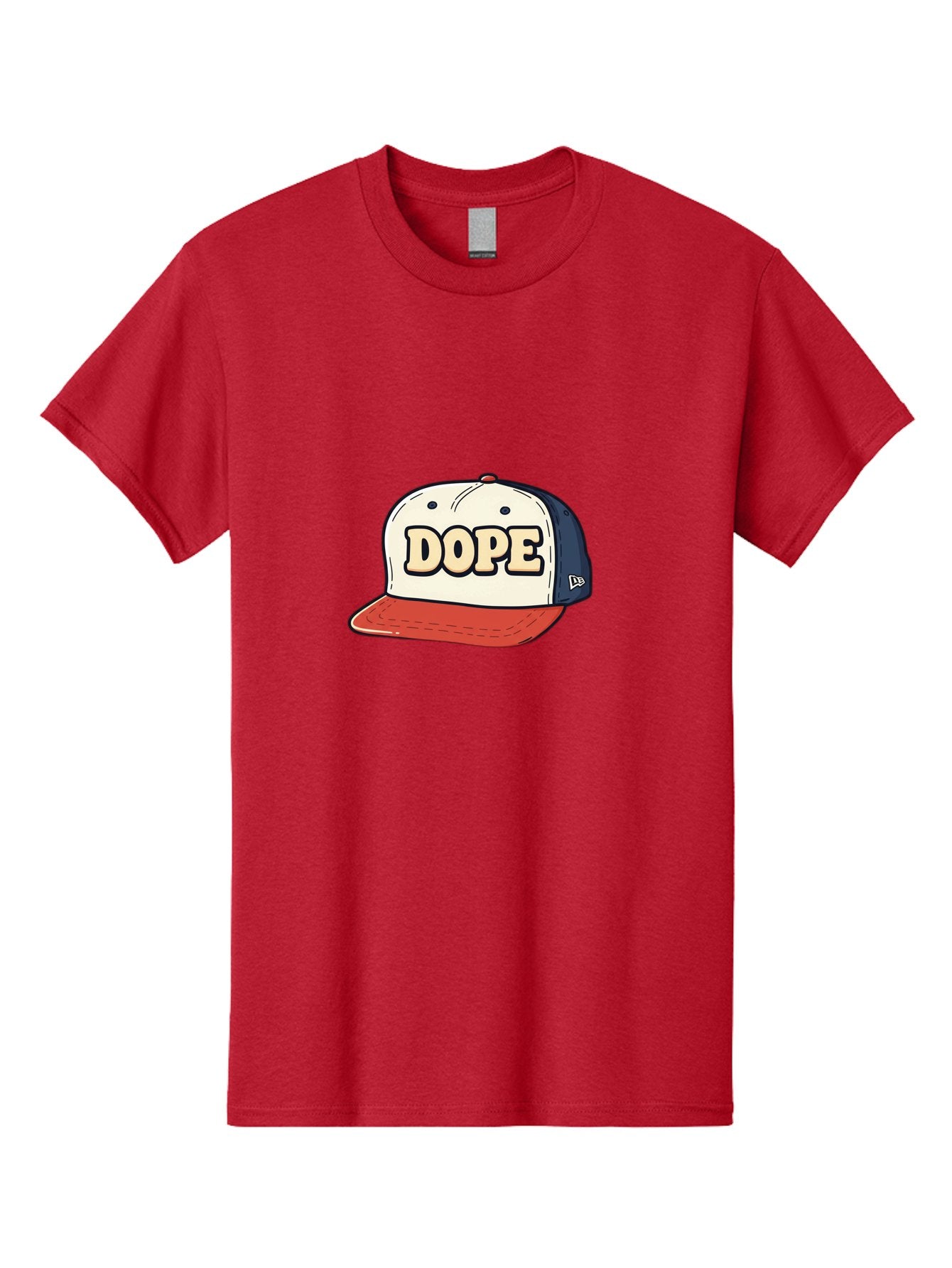 Dope-Baseball-Cap Men'S Graphic Tee, 100% Cotton, Comfortable Casual Summer Wear, Machine Washable, Baseball Cap, Red And Blue Cap, Dope Hat, Streetwear Fashion, New Era Logo, Bold Graphic, Cartoon Style, Trendy Accessory, Casual Wear, Bad055 9