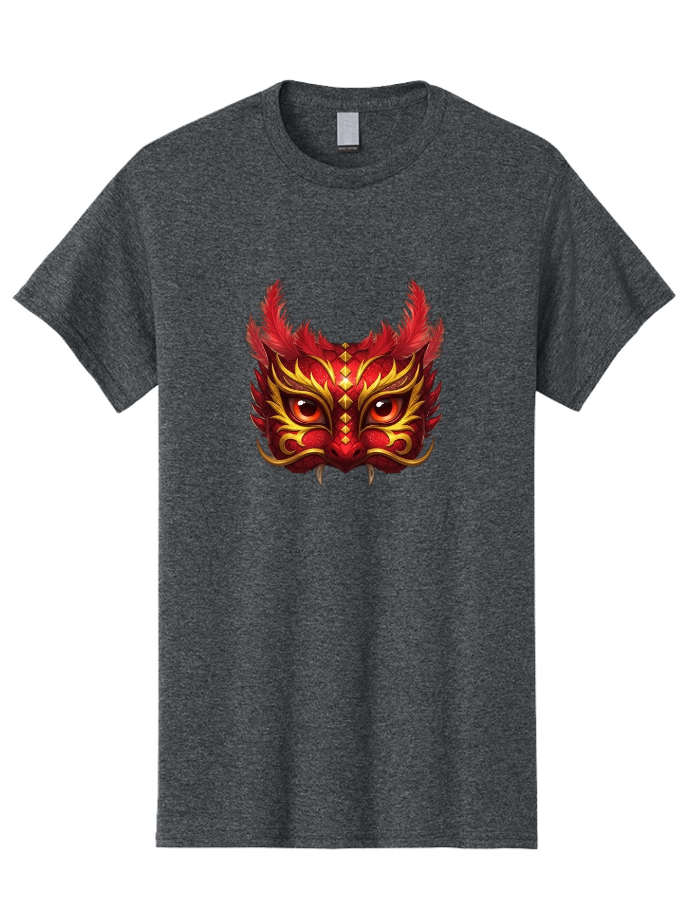 Dragon-Head Men'S Graphic Tee, 100% Cotton, Comfortable Casual Summer Wear, Machine Washable, Red Dragon Face, Gold Accents, Sharp Fangs, Bold Design, Vibrant Red, Mythical Creature, Cultural Symbol, Fierce Expression, Dragon Art Bad057 11