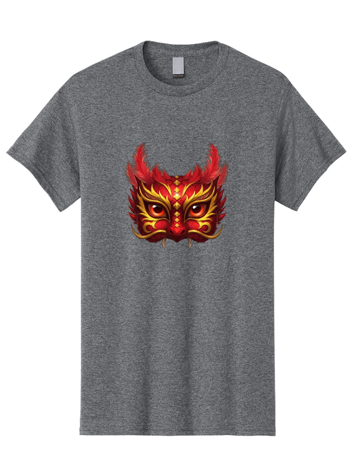 Dragon-Head Men'S Graphic Tee, 100% Cotton, Comfortable Casual Summer Wear, Machine Washable, Red Dragon Face, Gold Accents, Sharp Fangs, Bold Design, Vibrant Red, Mythical Creature, Cultural Symbol, Fierce Expression, Dragon Art Bad057 3