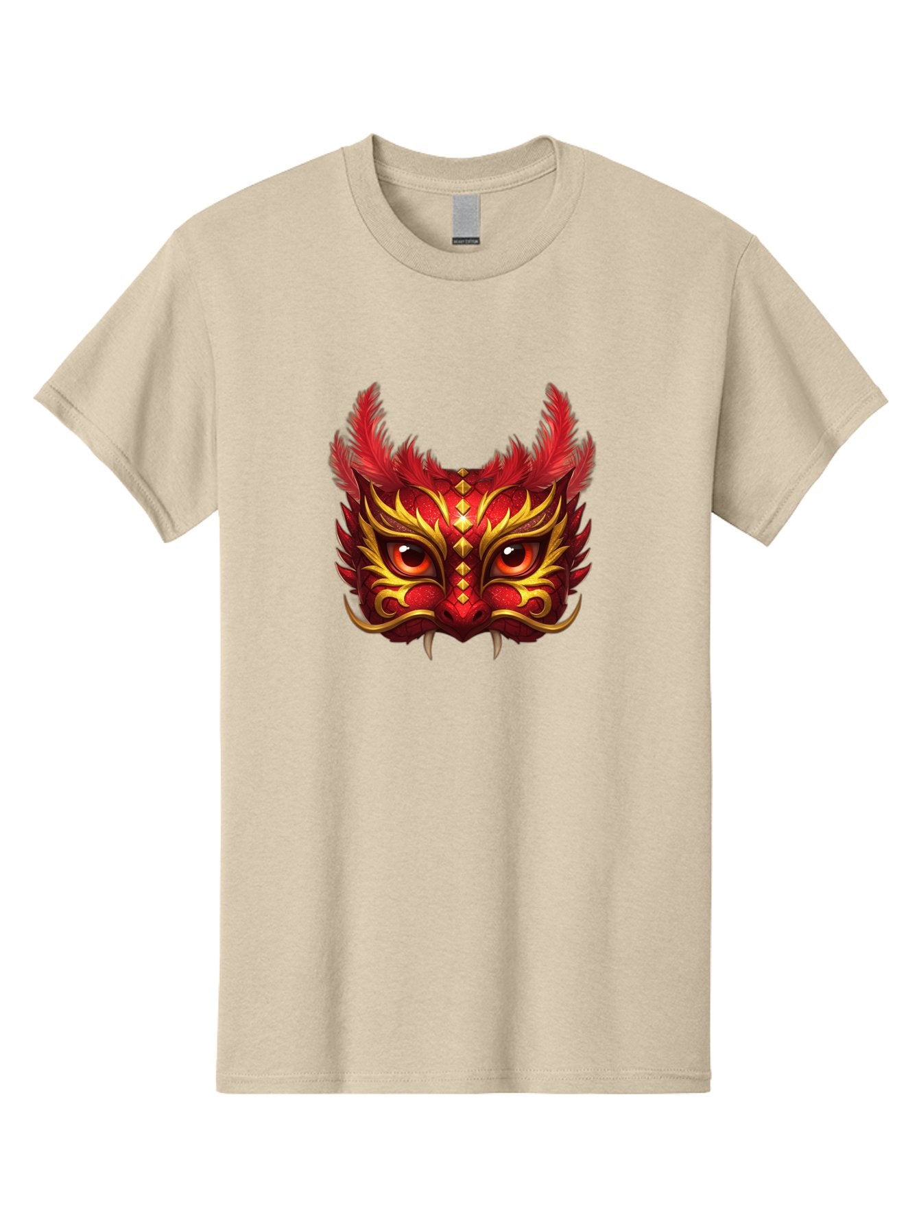 Dragon-Head Men'S Graphic Tee, 100% Cotton, Comfortable Casual Summer Wear, Machine Washable, Red Dragon Face, Gold Accents, Sharp Fangs, Bold Design, Vibrant Red, Mythical Creature, Cultural Symbol, Fierce Expression, Dragon Art Bad057 5