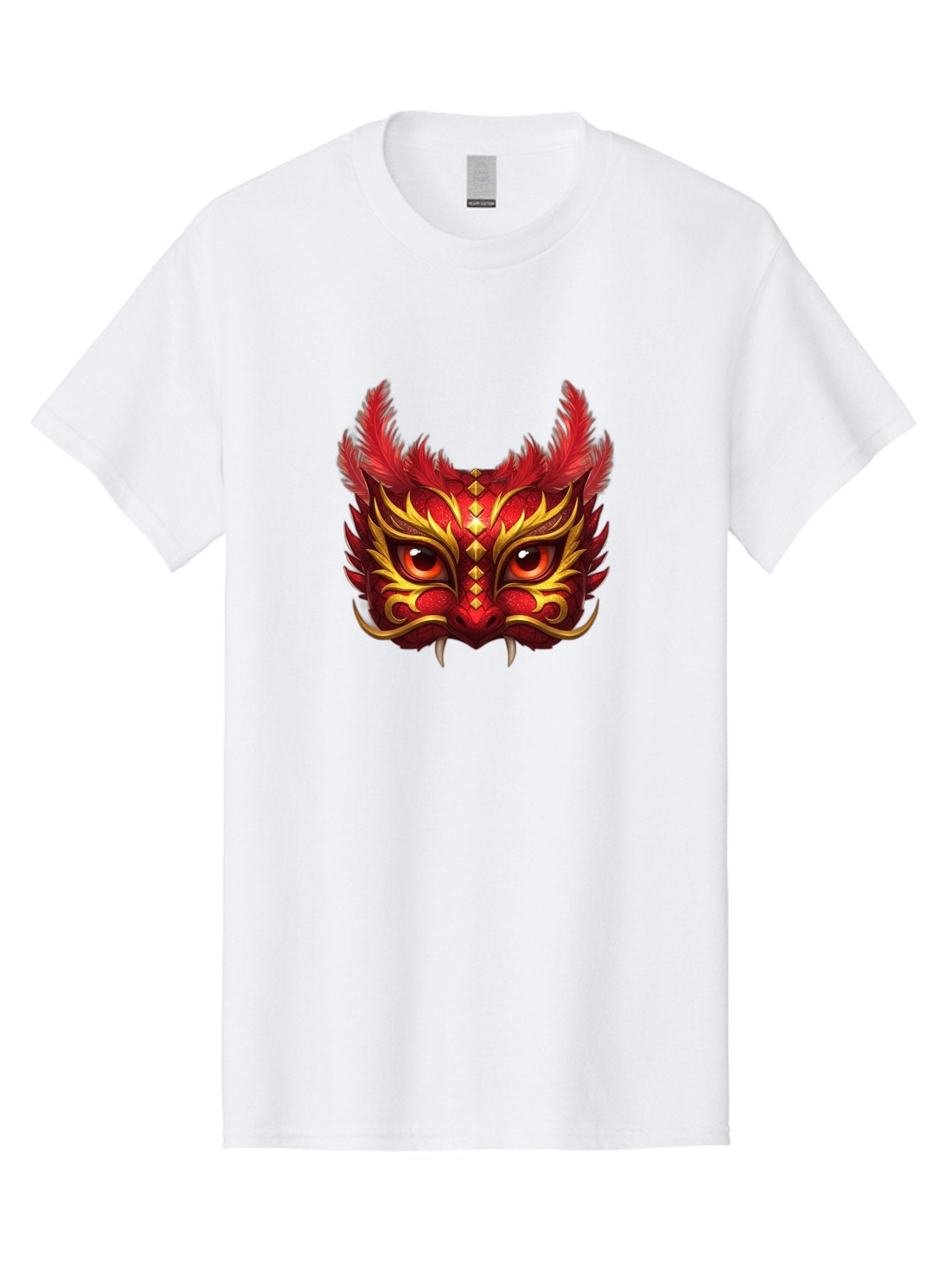 Dragon-Head Men'S Graphic Tee, 100% Cotton, Comfortable Casual Summer Wear, Machine Washable, Red Dragon Face, Gold Accents, Sharp Fangs, Bold Design, Vibrant Red, Mythical Creature, Cultural Symbol, Fierce Expression, Dragon Art Bad057 8