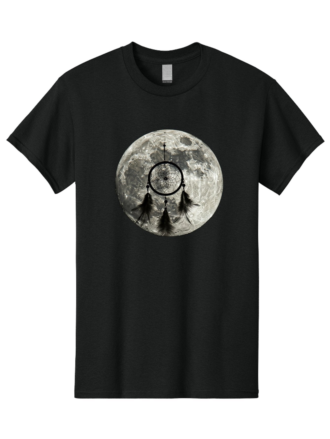 Dreamcatcher-Moon Men'S Graphic Tee, 100% Cotton, Comfortable Casual Summer Wear, Machine Washable, Dreamcatcher With Feathers, Full Moon, Lunar Surface, Mystical Symbol, Spiritual Significance, Black And White, Bohemian Style, Bad058 5