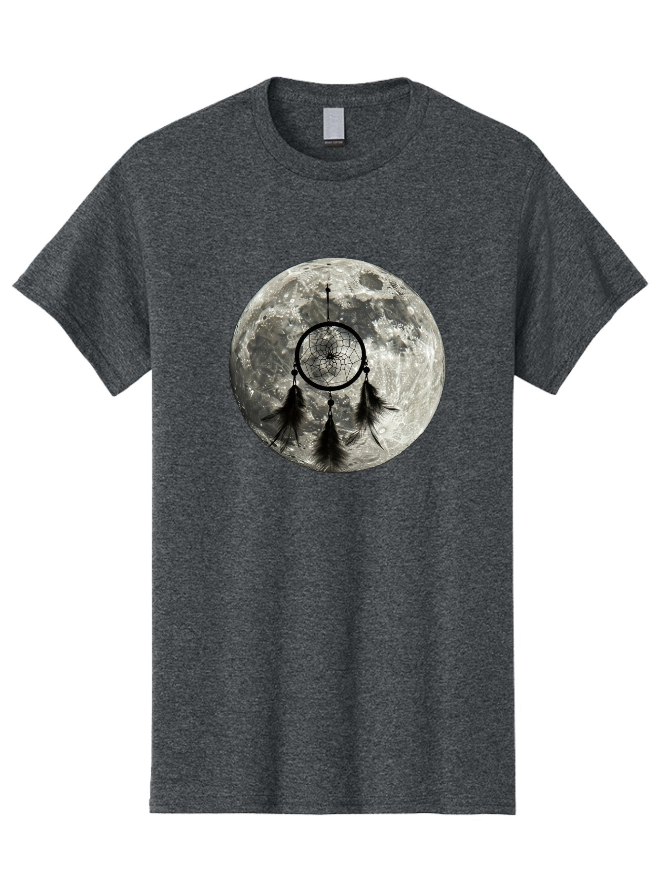Dreamcatcher-Moon Men'S Graphic Tee, 100% Cotton, Comfortable Casual Summer Wear, Machine Washable, Dreamcatcher With Feathers, Full Moon, Lunar Surface, Mystical Symbol, Spiritual Significance, Black And White, Bohemian Style, Bad058 15
