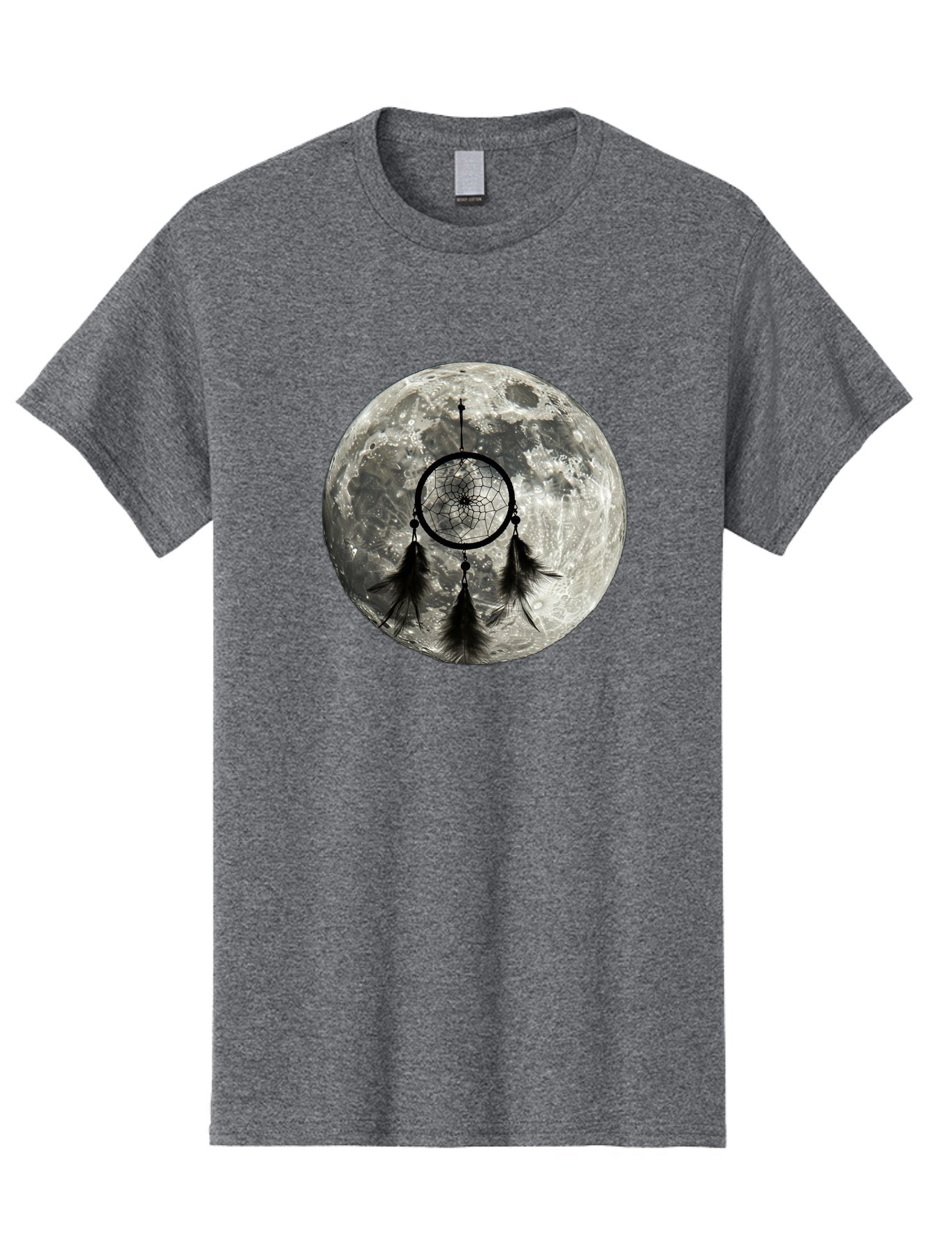 Dreamcatcher-Moon Men'S Graphic Tee, 100% Cotton, Comfortable Casual Summer Wear, Machine Washable, Dreamcatcher With Feathers, Full Moon, Lunar Surface, Mystical Symbol, Spiritual Significance, Black And White, Bohemian Style, Bad058 3