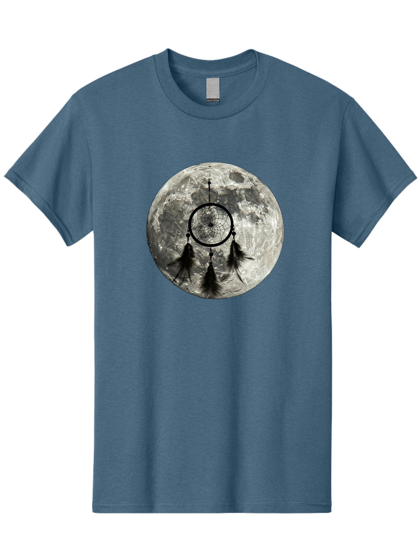 Dreamcatcher-Moon Men'S Graphic Tee, 100% Cotton, Comfortable Casual Summer Wear, Machine Washable, Dreamcatcher With Feathers, Full Moon, Lunar Surface, Mystical Symbol, Spiritual Significance, Black And White, Bohemian Style, Bad058 14