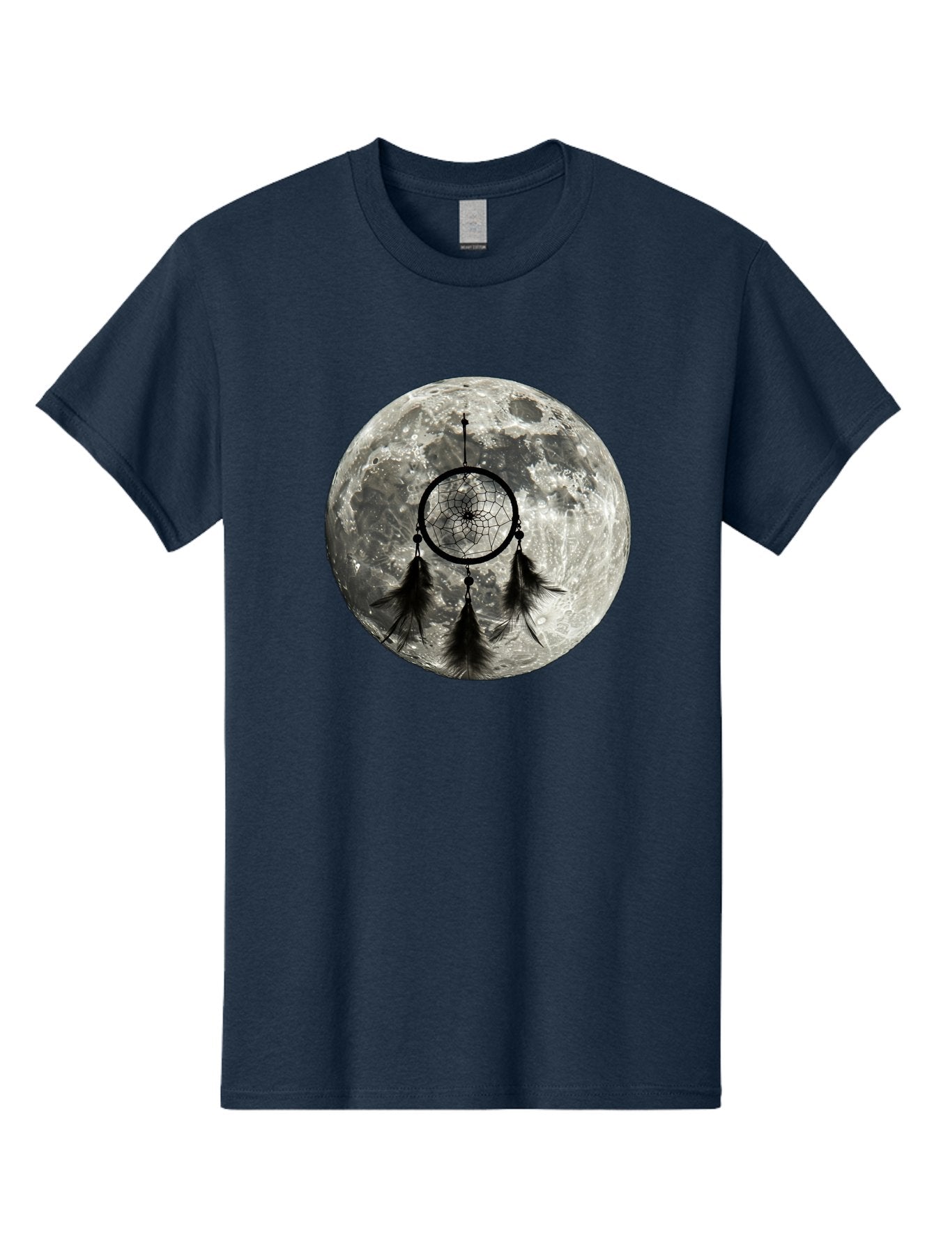 Dreamcatcher-Moon Men'S Graphic Tee, 100% Cotton, Comfortable Casual Summer Wear, Machine Washable, Dreamcatcher With Feathers, Full Moon, Lunar Surface, Mystical Symbol, Spiritual Significance, Black And White, Bohemian Style, Bad058 9