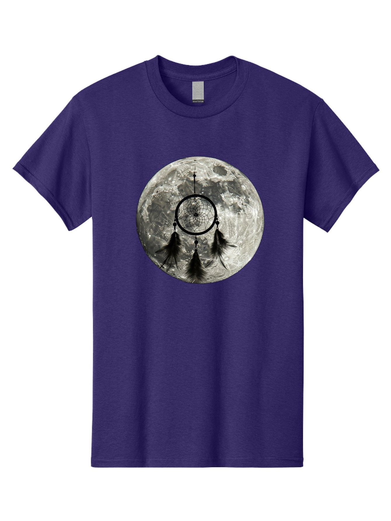 Dreamcatcher-Moon Men'S Graphic Tee, 100% Cotton, Comfortable Casual Summer Wear, Machine Washable, Dreamcatcher With Feathers, Full Moon, Lunar Surface, Mystical Symbol, Spiritual Significance, Black And White, Bohemian Style, Bad058 12